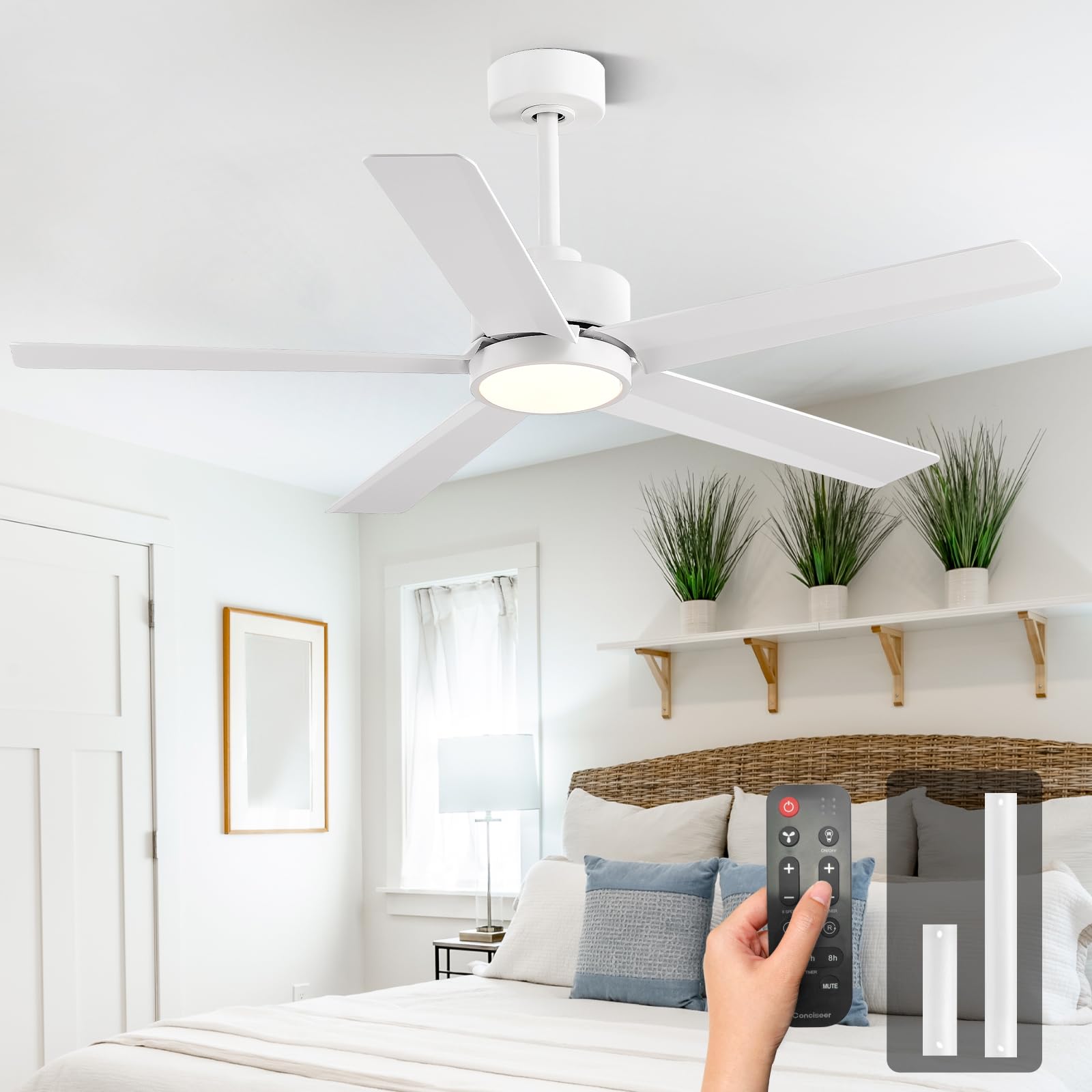 Conciseer Morden Ceiling Fans With Lights,52 Inch Ceiling Fans With Remote For Bedroom Living Room Kitchen, 5 Blades 6 Speed Rev