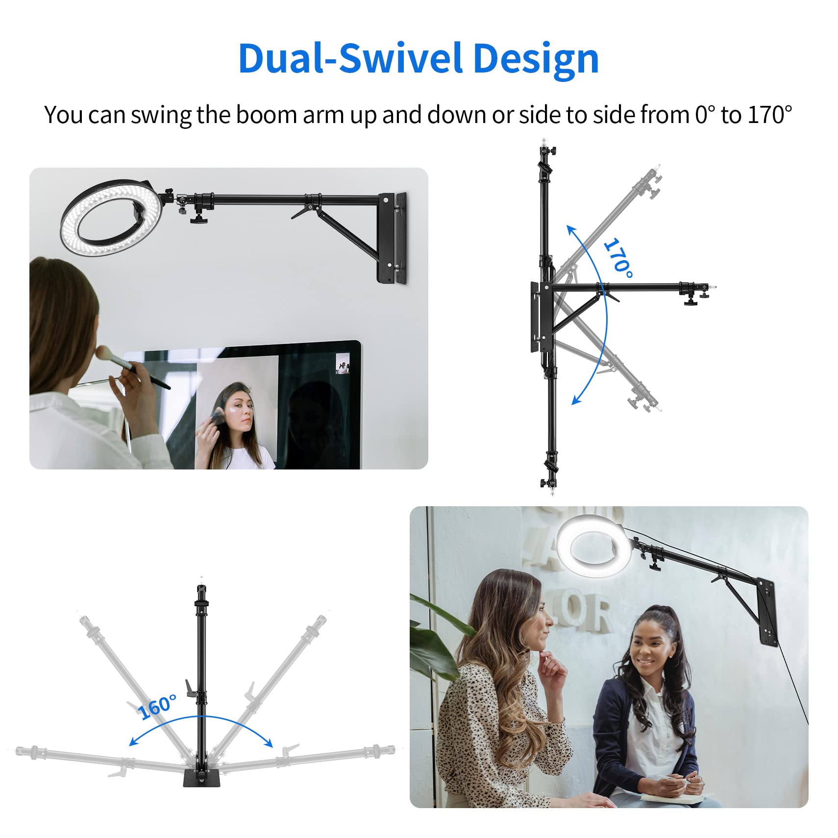 Selens Wall Mount Boom Arm With Triangle Base, Max Length 51Inches/130Cm Adjustable Camera Mount Up To 4.26Ft For Photography St