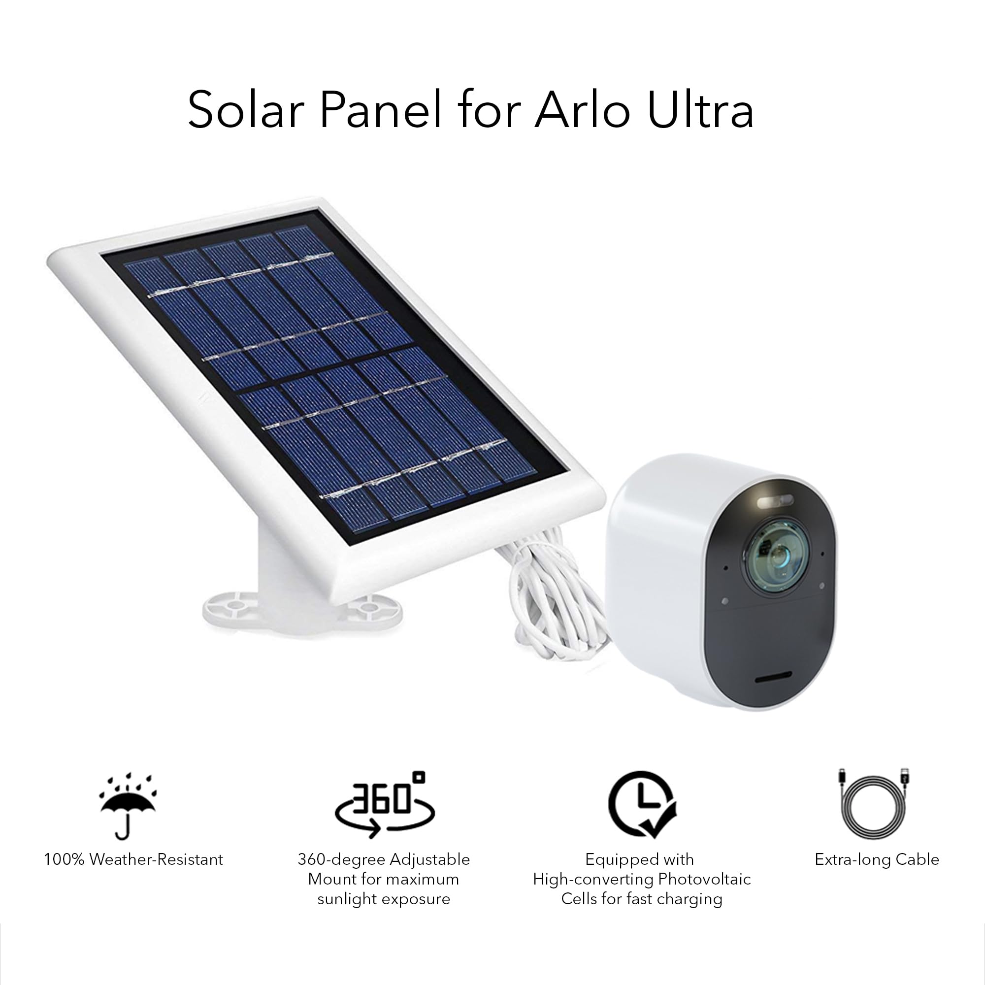 Wasserstein Solar Panel With 13.1Ft/4M Charging Cable   Compatible With Arlo Ultra/Ultra 2/Pro3/Pro4/Pro 5S (1 Pack, White)