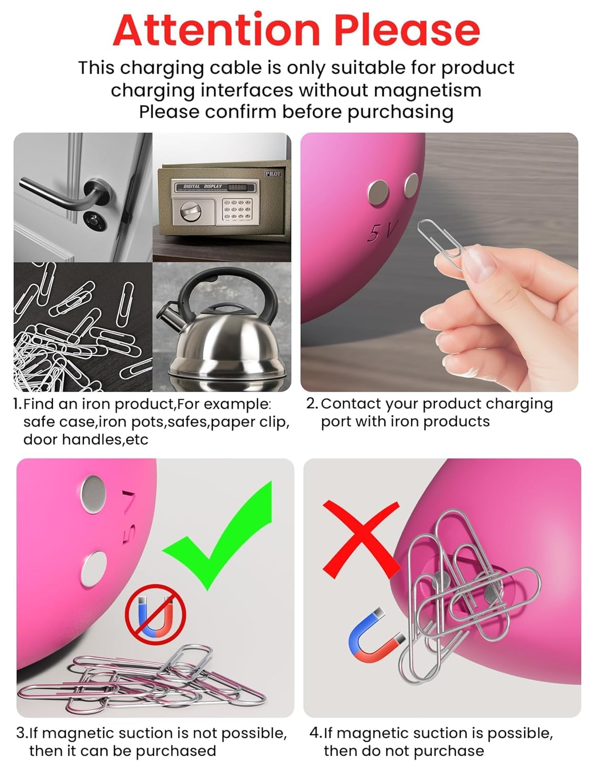 Bicmice Fast Magnetic Charger Cord For Rose And Most Magnetic Massagers Dc Charging Cable With 2 Magnet Connector