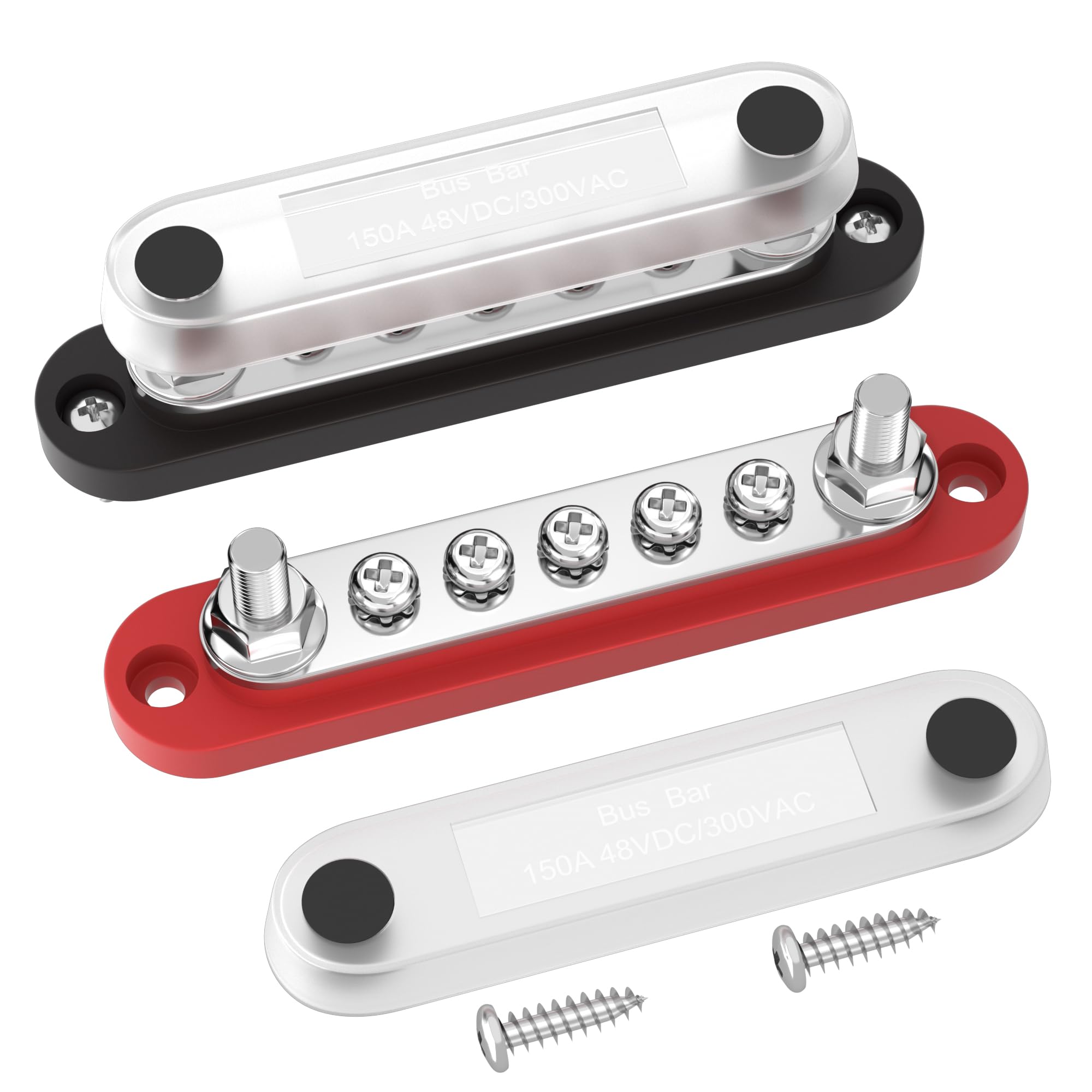 Daiertek 12V Bus Bar 150A Small Battery Power Distribution Block 12 Volt Positive & Negative Terminal Block Busbar 2 X 1/4'' Ter