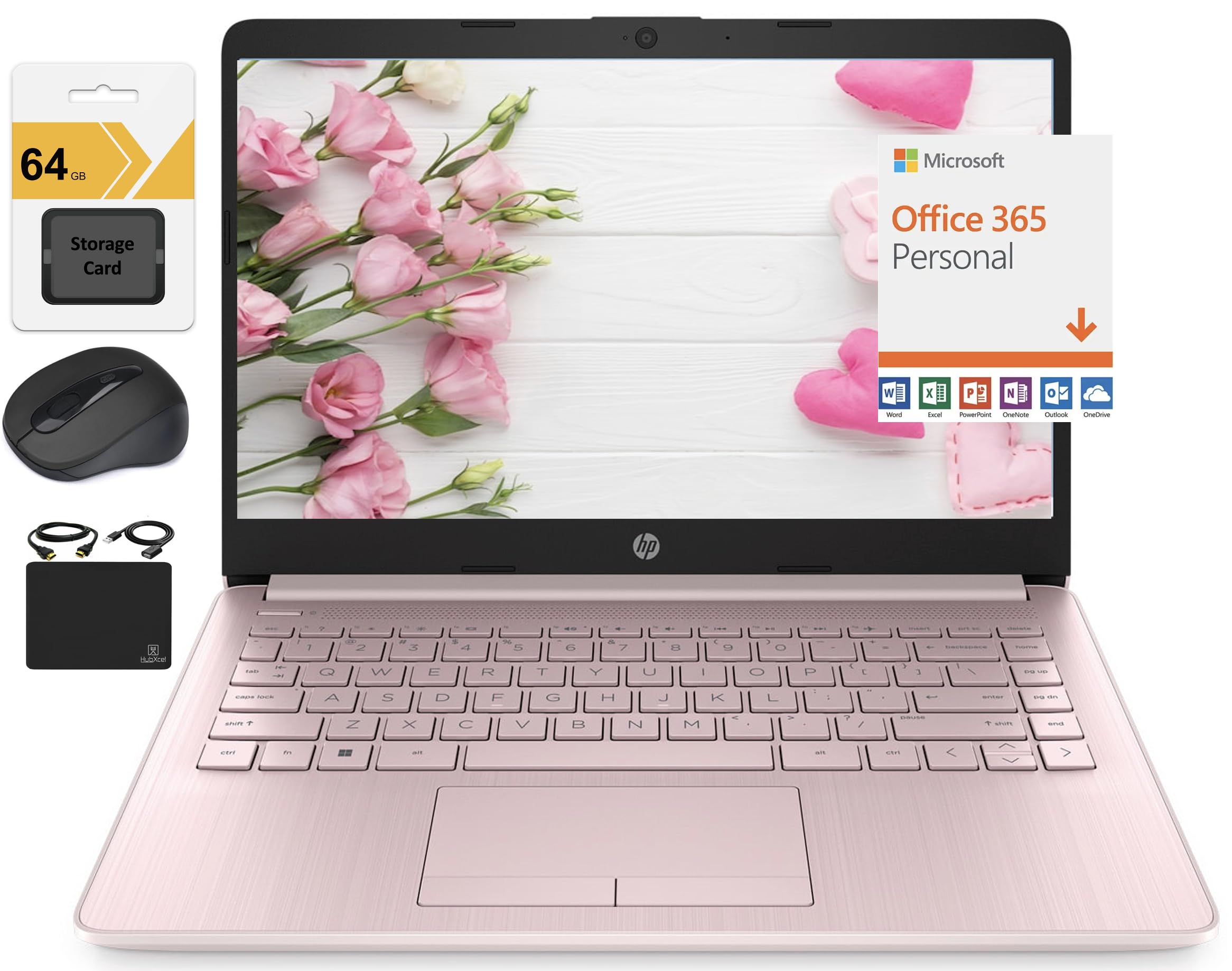 HP New 14 HD Ultra Light Thin Laptop, Quad-Core Intel Celeron Processor, 4GB RAM, 128GB (64GB eMMC+ 64GB Card), Wi-Fi, Upto 11 H