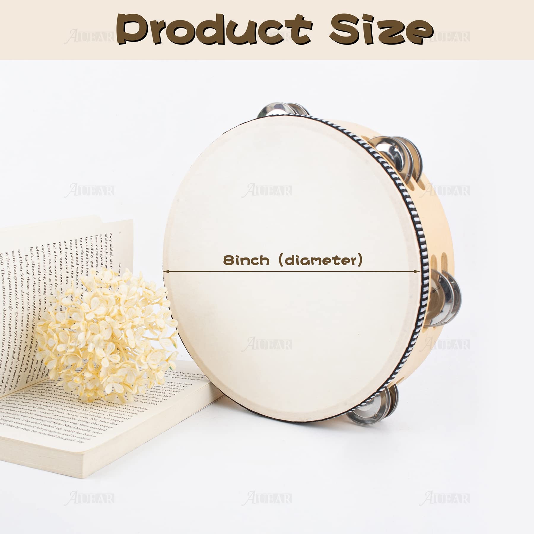 Auear, 3 Pack Wooden Tambourines Double Rows Metal Jingle Tambourine 8 Inch Handheld Tambourine For Party Church Ktv Musical Educational