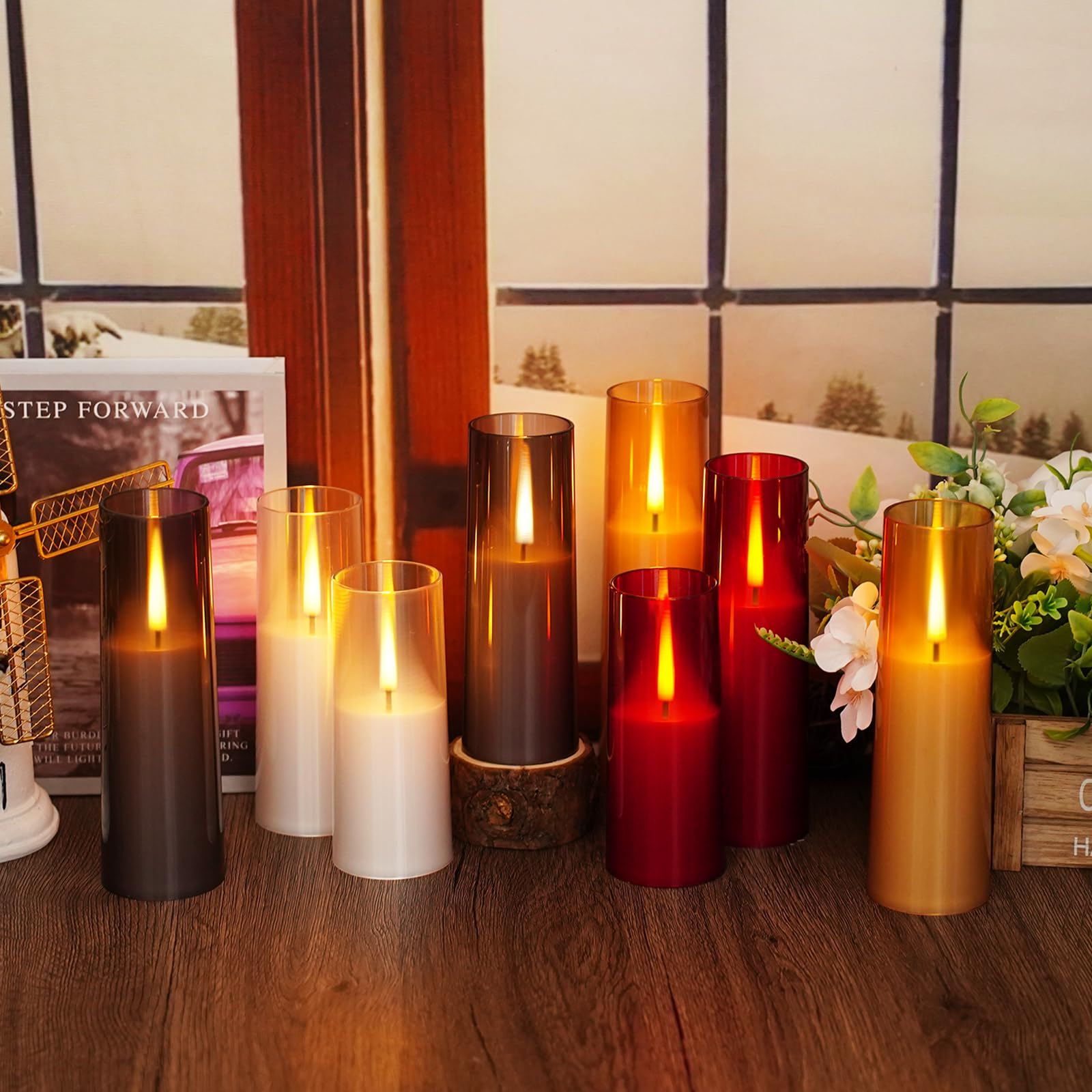 Nimiko Flickering Flameless Led Candles 7Pcs, Realistic Dancing Flame With Remote & Timer, Acrylic Electric Pillar Candles For F