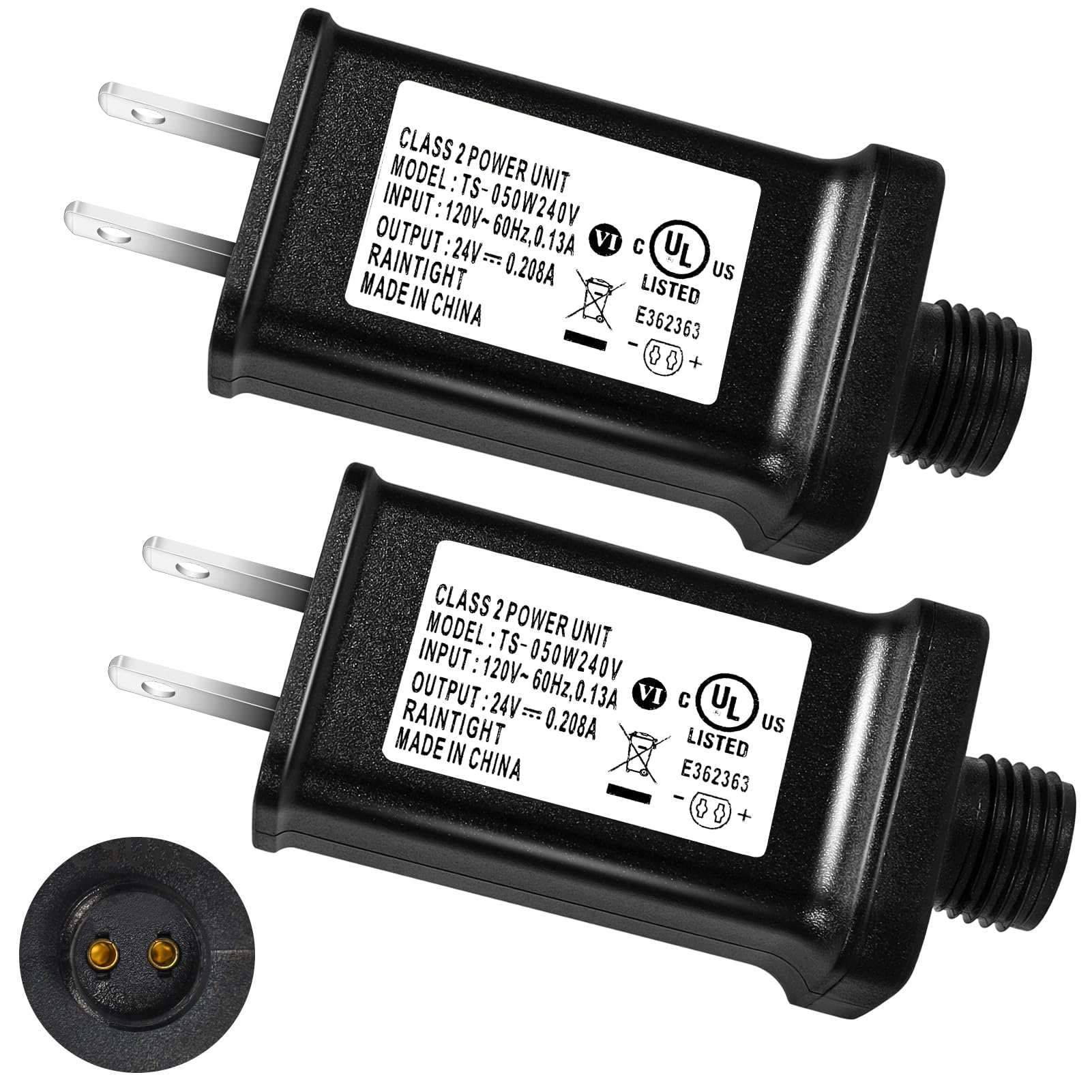 2 Pcs Led Transformer Replacement,24V 0.2A Class 2 Power Supply, Low Voltage Transformer Us Plug For Halloween/Thanksgiving/Chri