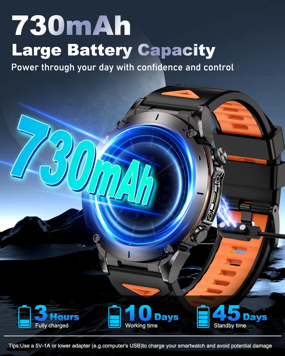 Podoeil Gps Military Smart Watch For Men With Bluetooth Call, 1.43 Amoled Waterproof Smart Watch With Flashlight, 170+ Sport Mod