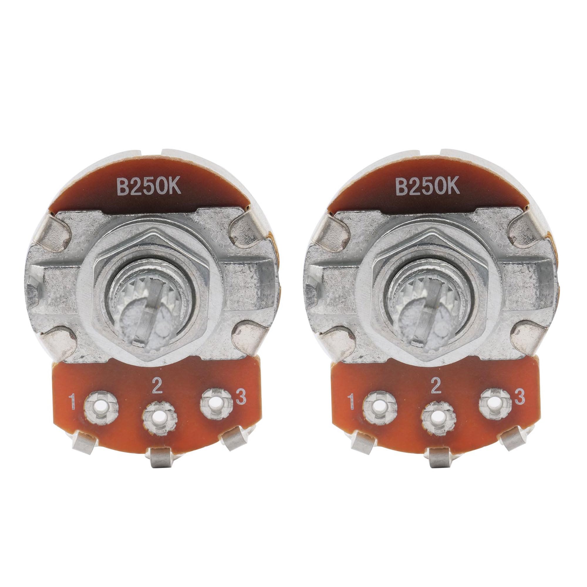 Musiclily Basic B250K Metric Coarse 18-Spline Split Short Shaft Pots Linear Taper Potentiometers For Electric Guitar Bass (Set O
