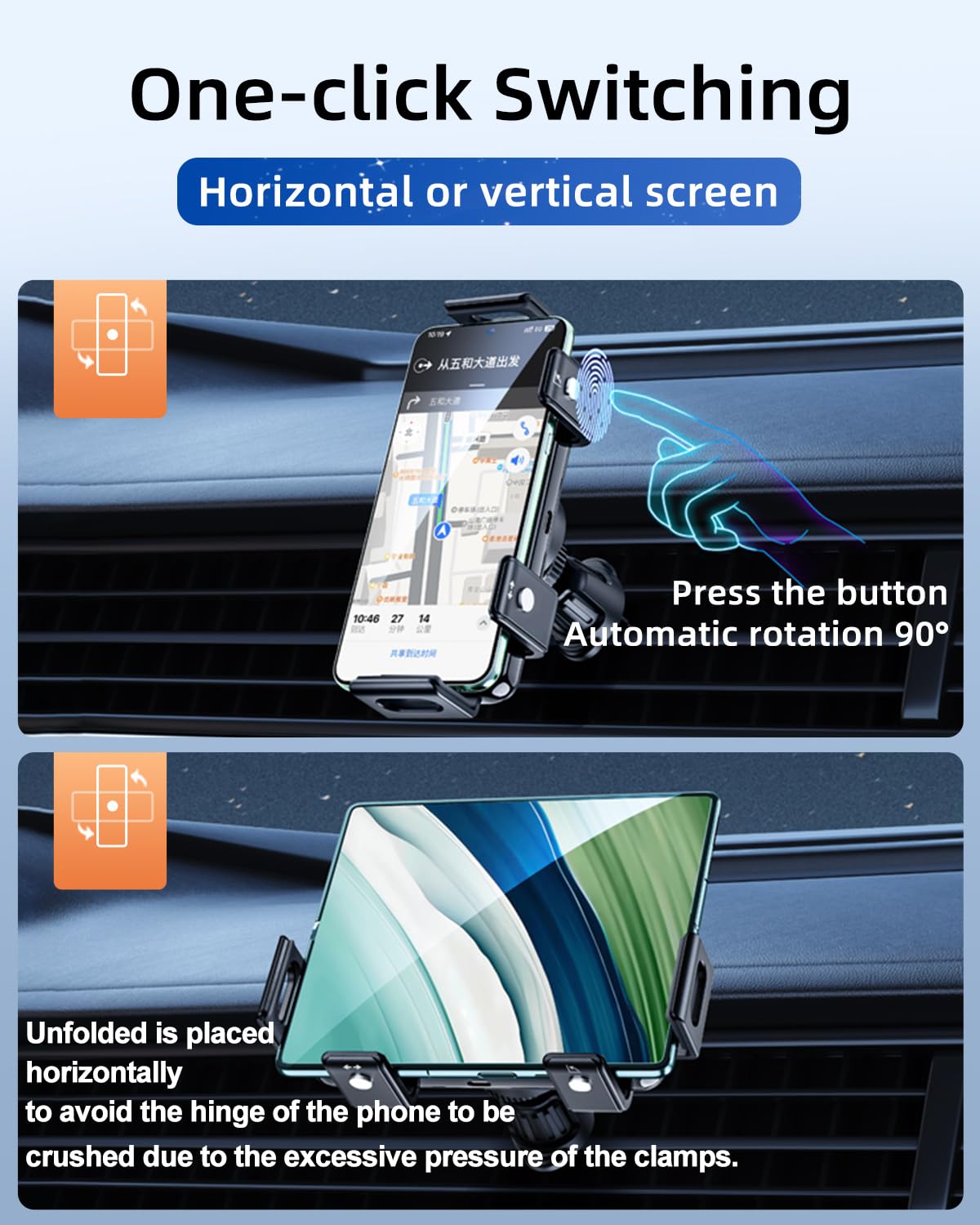 Dicmky Wireless Car Charger For Samsung Galaxy Z Fold 6 5 4 3 2, Rotatable Dual Coils Fast Charging Phone Holder For Pixel 9 Pro