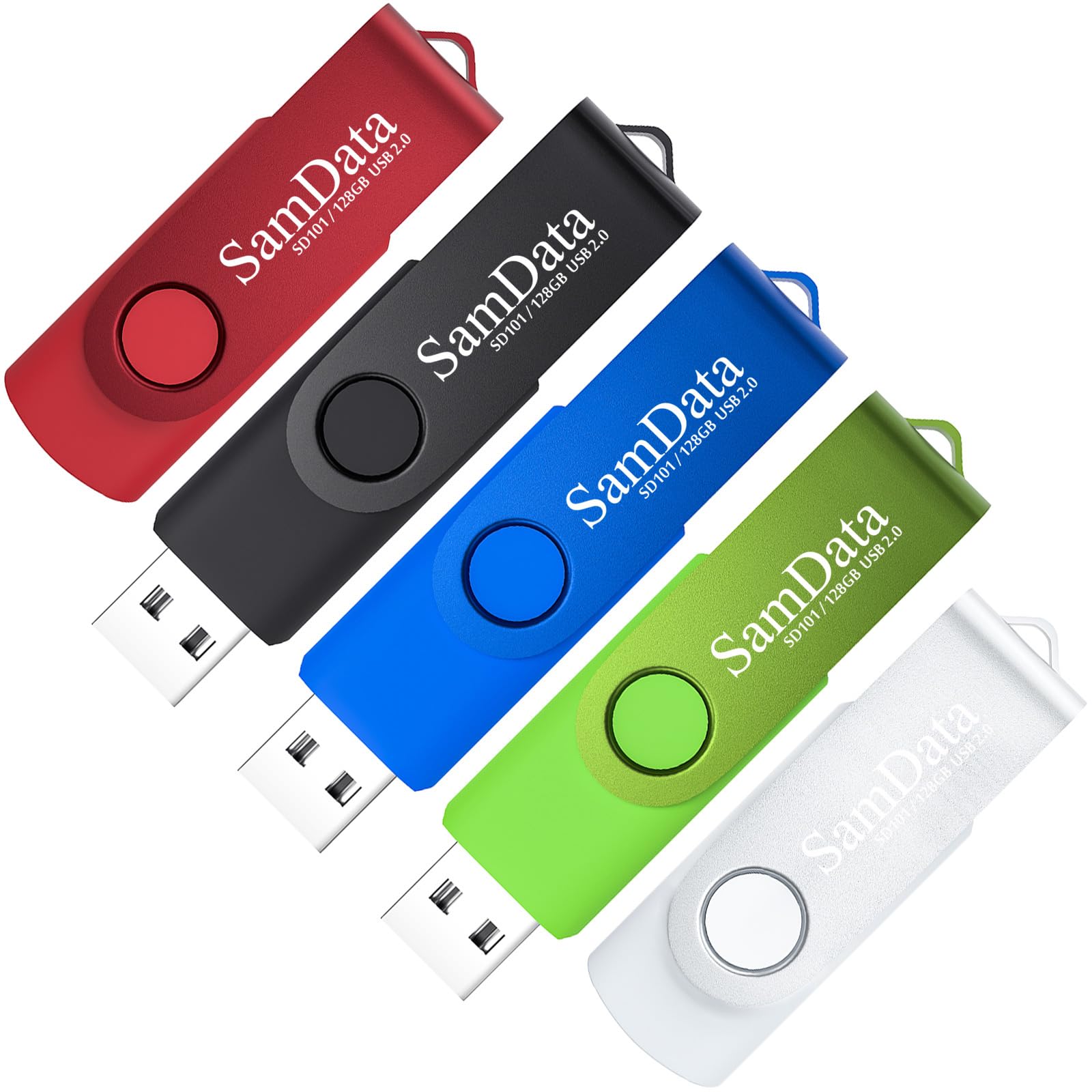 Samdata 128Gb Usb Flash Drives 5 Pack 128Gb Thumb Drives Memory Stick Jump Drive With Led Light For Storage And Backup (5 Colors: Black Blue Green Red Silver)