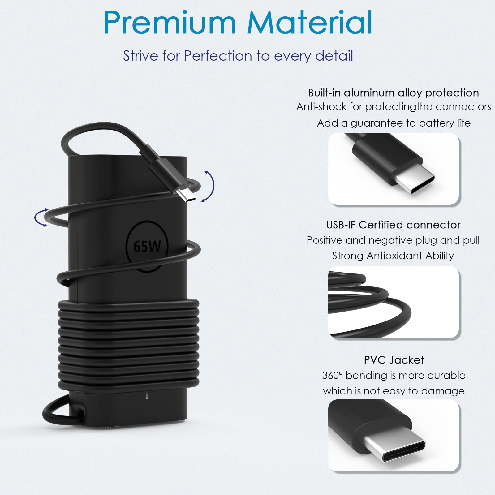 Replacement For Dell Inspiron Charger Usb C,65W Ac Adapter For Dell Inspiron 16 7620 2 In 1/14 7420 7425 Business Laptop,Dell In