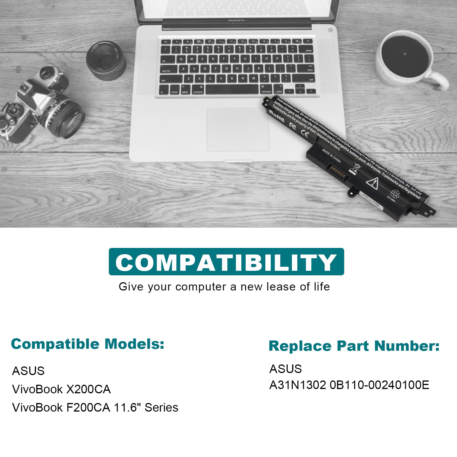 Fancy Buying Laptop Battery For Asus Vivobook X200Ca X200M X200Ma F200Ca 11.6'' Series Notebook Ma Ultrabooks A3Ini302 A31N1302