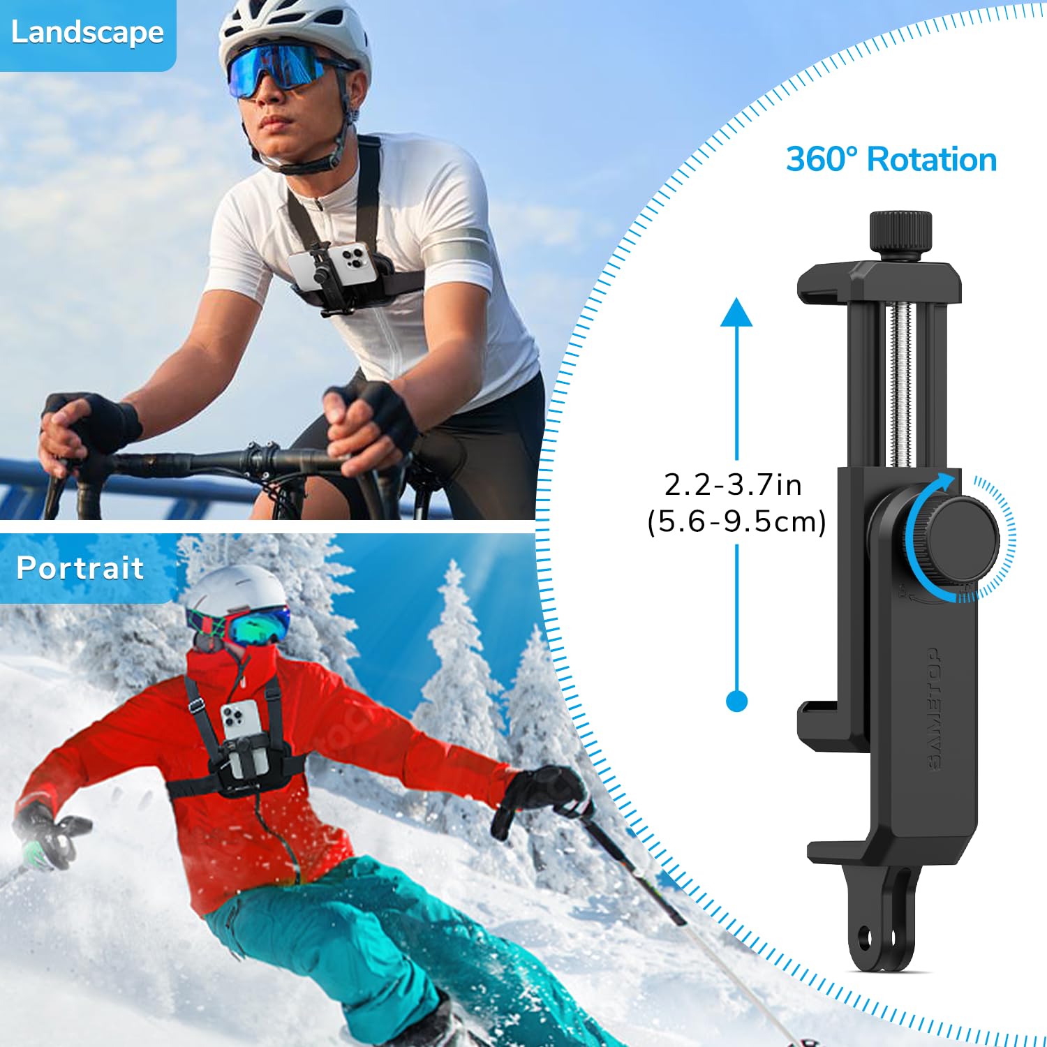 Sametop Phone Chest Mount Harness Holder Mobile Phone Strap Clip Compatible With Iphone Samsung Gopro 13/12/11/10/9/8 Dji Osmo A