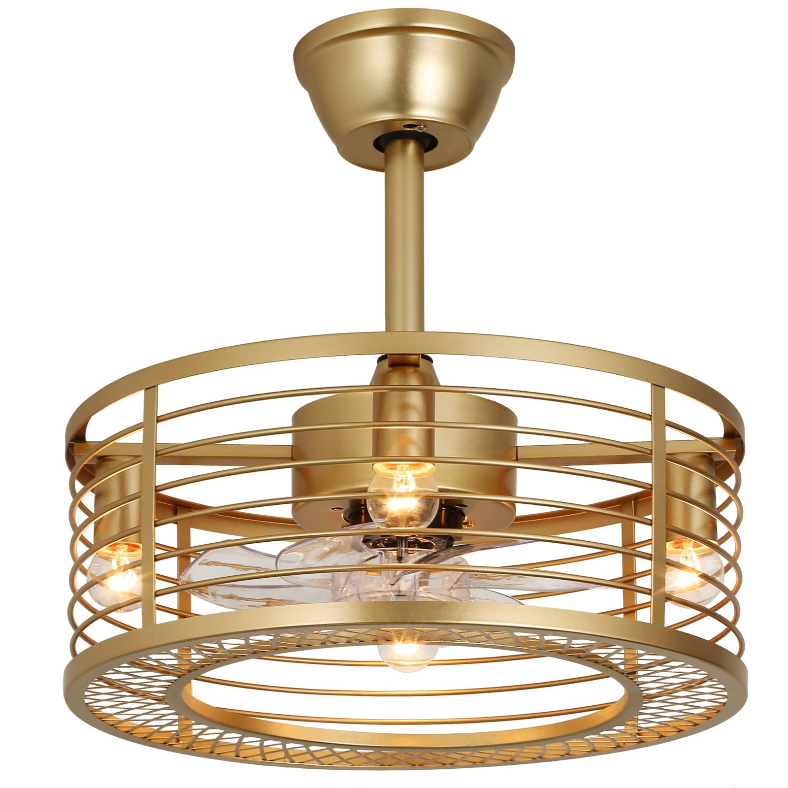Gold Caged Ceiling Fans with Lights and Remote Control 6-Speed Reversible Noiseless Motor 18 Fandelier Ceiling Fans with Lights 