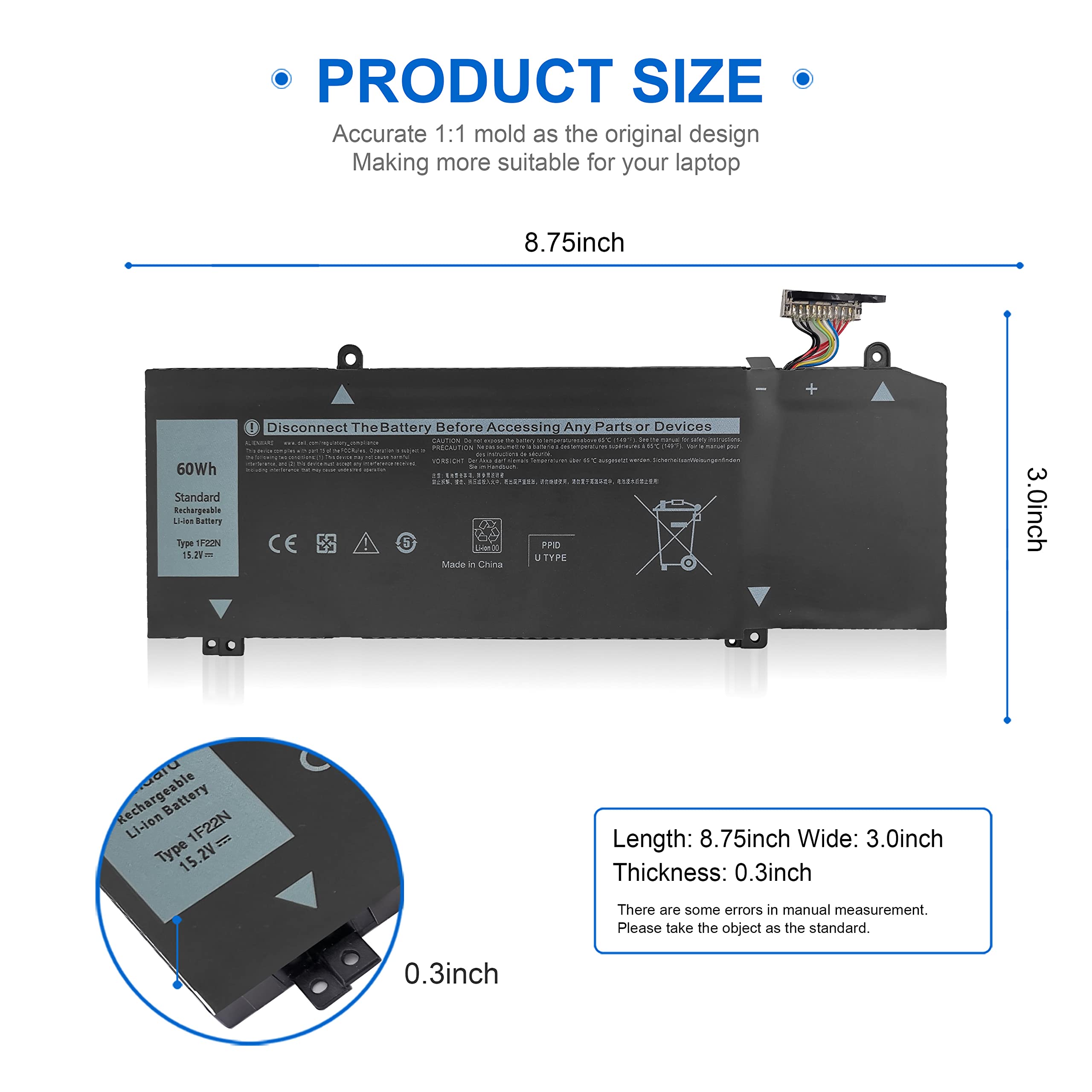 1F22N Laptop Battery For Dell Alienware M15 R1 2018, Alienware M17 R1 2019, For Dell G5 15 5590, G7 7590, G7 7790 Series, P79F P