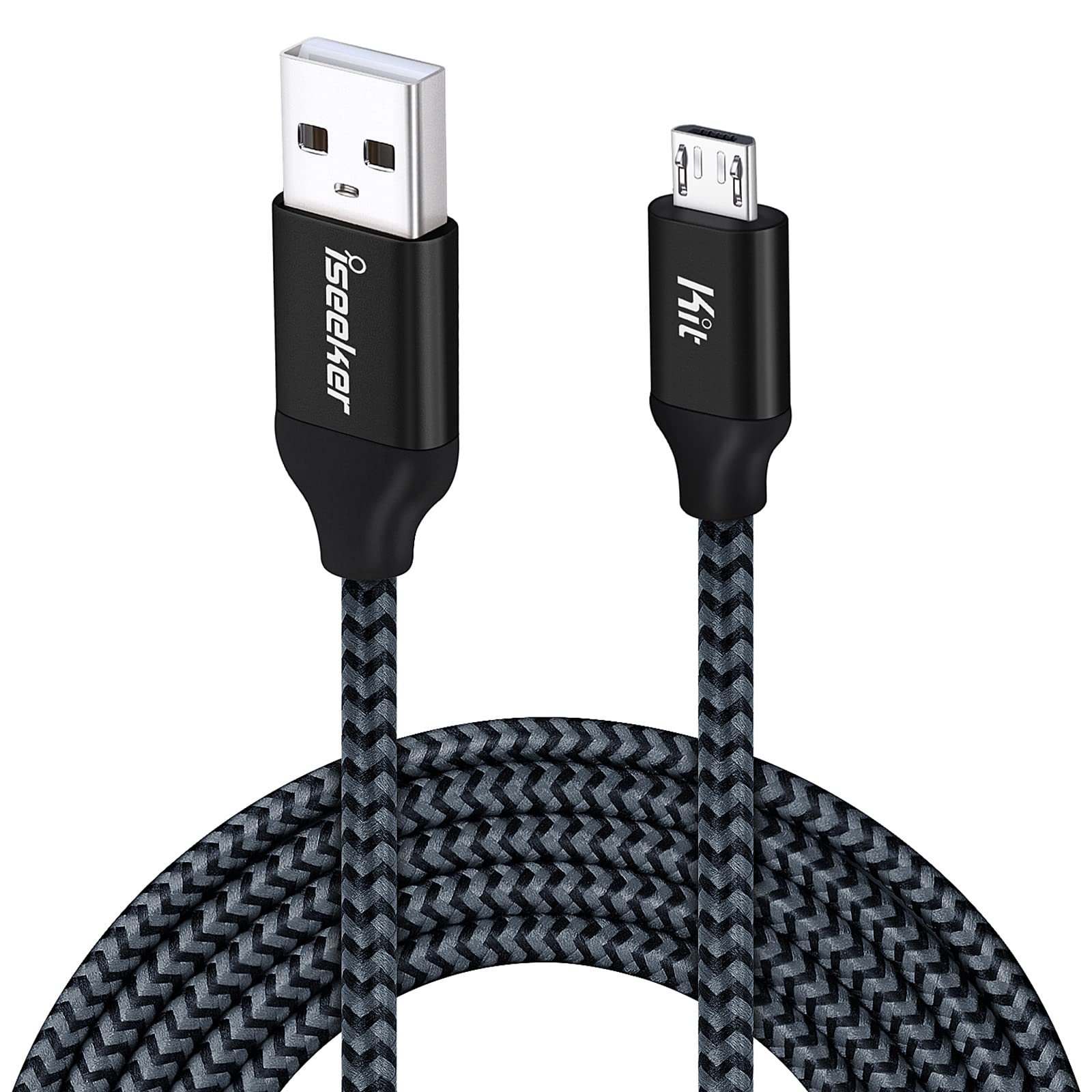 Micro Usb Cable Ps4 15Ft,Iseeker Black Extra Long Durable Braided Type A Male To Micro B Male Charging Data Cord Compatible Sams