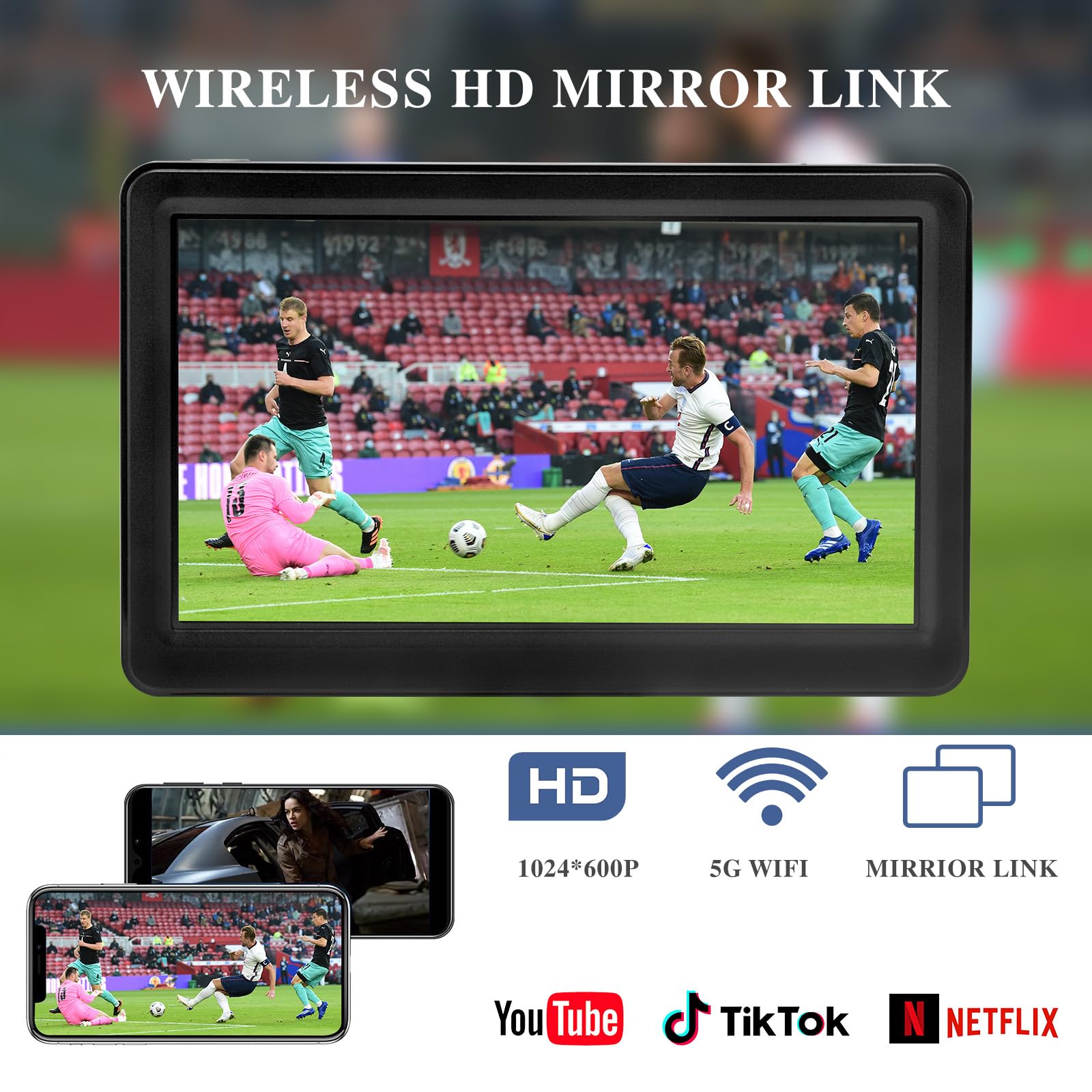 Portable Wireless Apple Carplay Screen For Car, 7'' Apple Carplay & Android Auto, Ips Touchscreen Car Audio Receiver, Mirror Lin