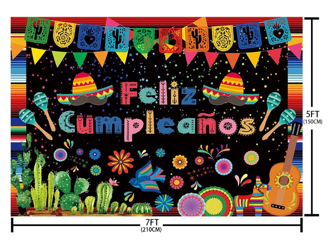 Aibiin 7X5Ft Feliz Cumpleaos Backdrop Mexican Fiesta Happy Birthday Party Decorations Cinco De Mayo Festival Birthday Banner Pho