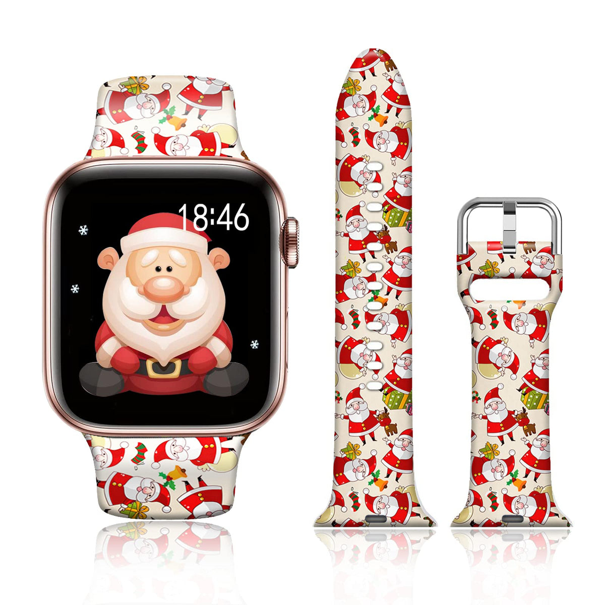 Ftfcase Christmas Santa Claus Watch Bands Compatible With Apple Watch 49Mm 45Mm 44Mm 42Mm, Flower Printed Soft Silicone Sport St