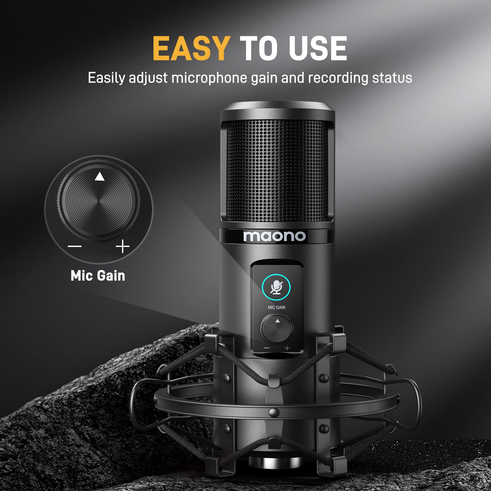Maono Usb Recording Microphone Kit, Professional Condenser Microphone For Pc With One Touch Mute And Mic Gain Knob For Singing,