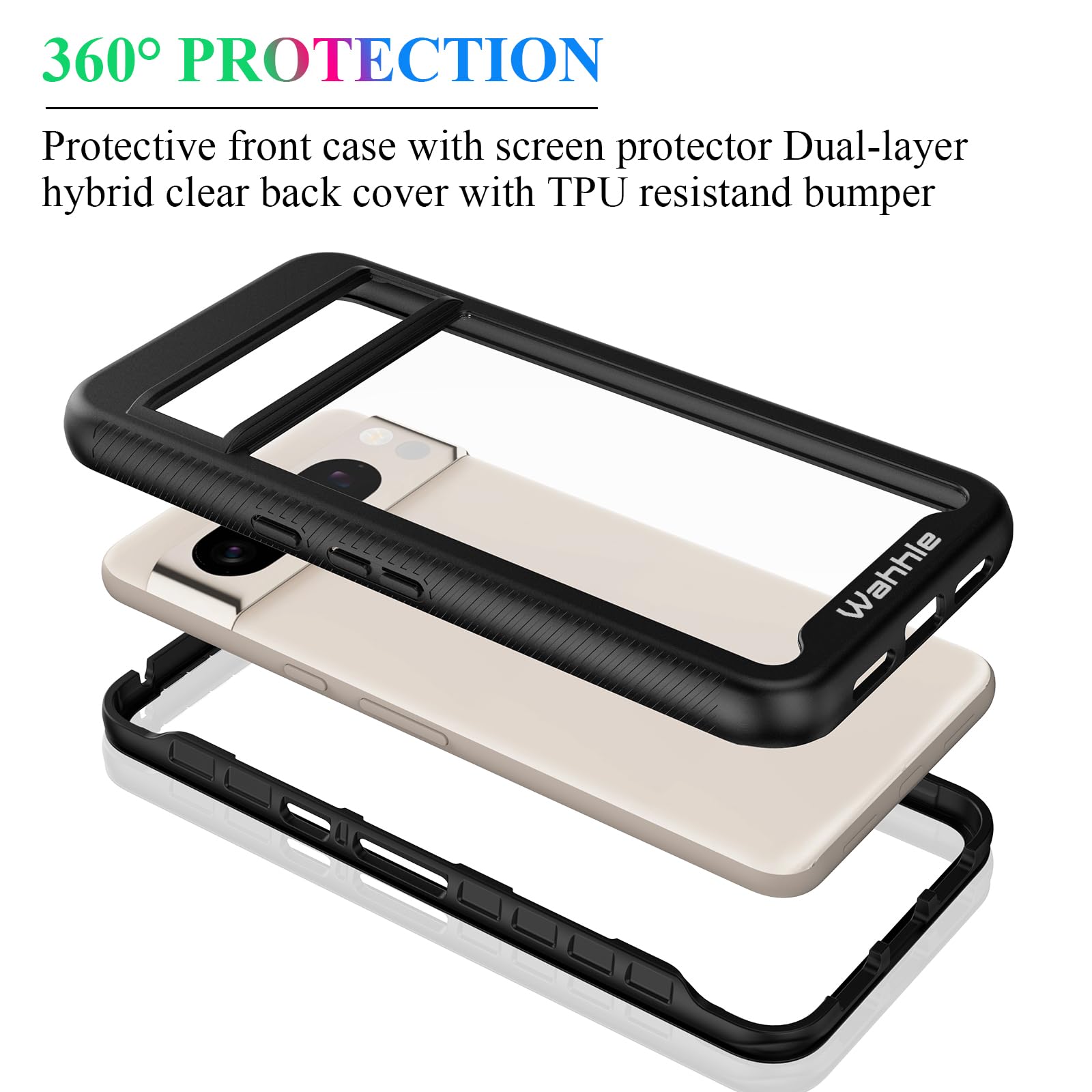 Wahhle Compatible With Google Pixel 8 Pro Case, Built In Screen Protector Full Body Shockproof Slim Fit Bumper Protective Phone