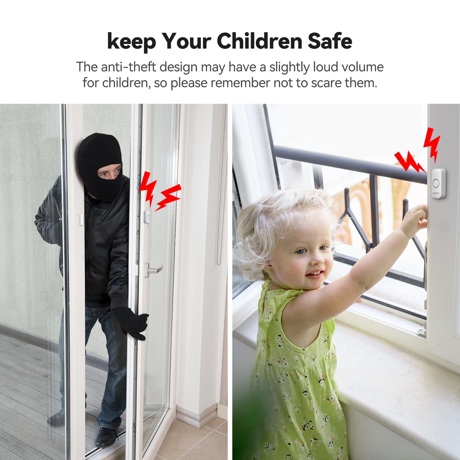 Window Alarm Door Alarms For Kids Safety, Voxon Wireless Door Alarm For Home Security Personal Security Window Alarms Sensor Bur