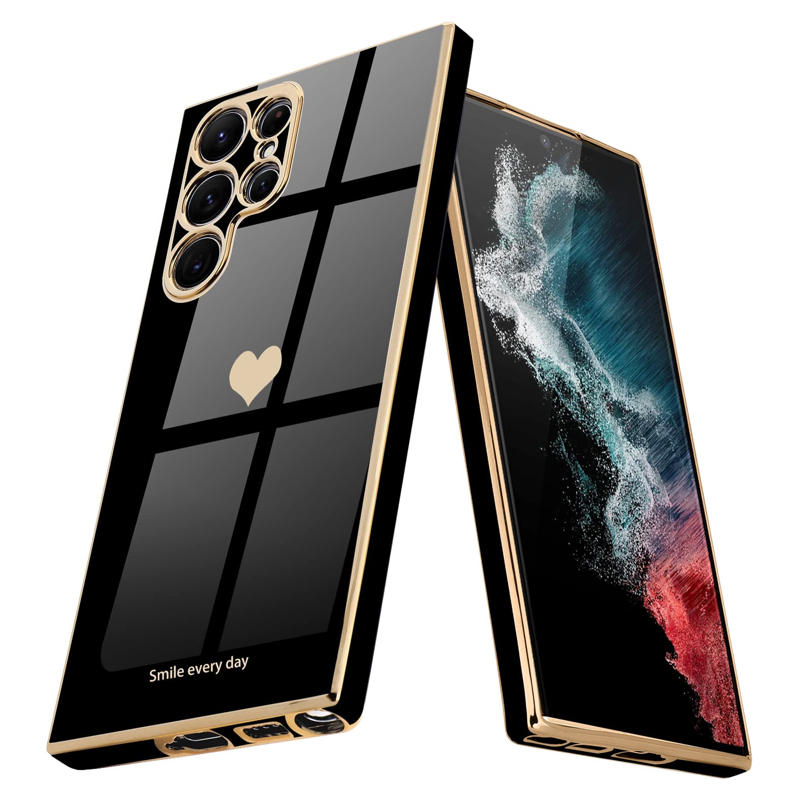 Teageo Galaxy S22 Ultra 5G Case   Cute Love Heart, Luxury Bling, Soft Silicone Bumper, Camera Protection, Black