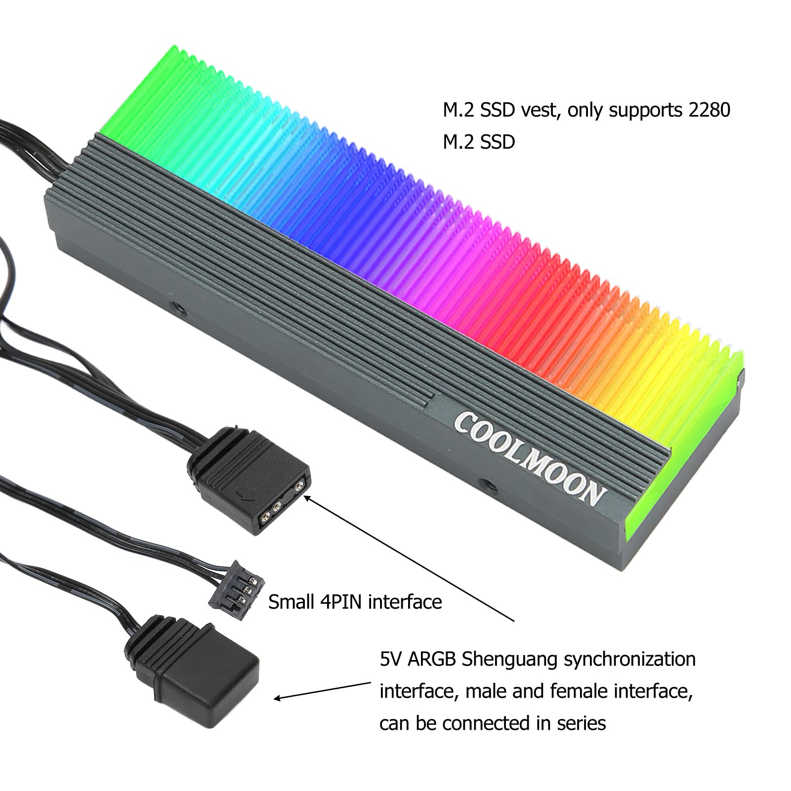 Diyeeni M.2 Ssd Heatsink Heat Sink, Aluminum Heat Sink Cooler Fin Cooling For 2280 M.2 Ssd, 5V 3 Pin Radiator Heatsink With Dual