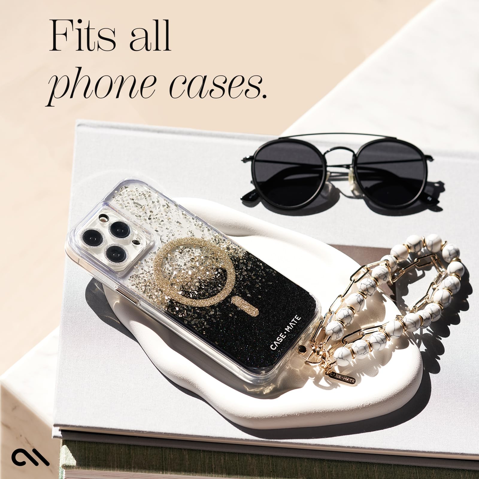 Case Mate Phone Charm With Beaded Marble | Detachable Anti Theft Phone Strap | Hands Free Iphone Wrist Strap For Women | Phone C