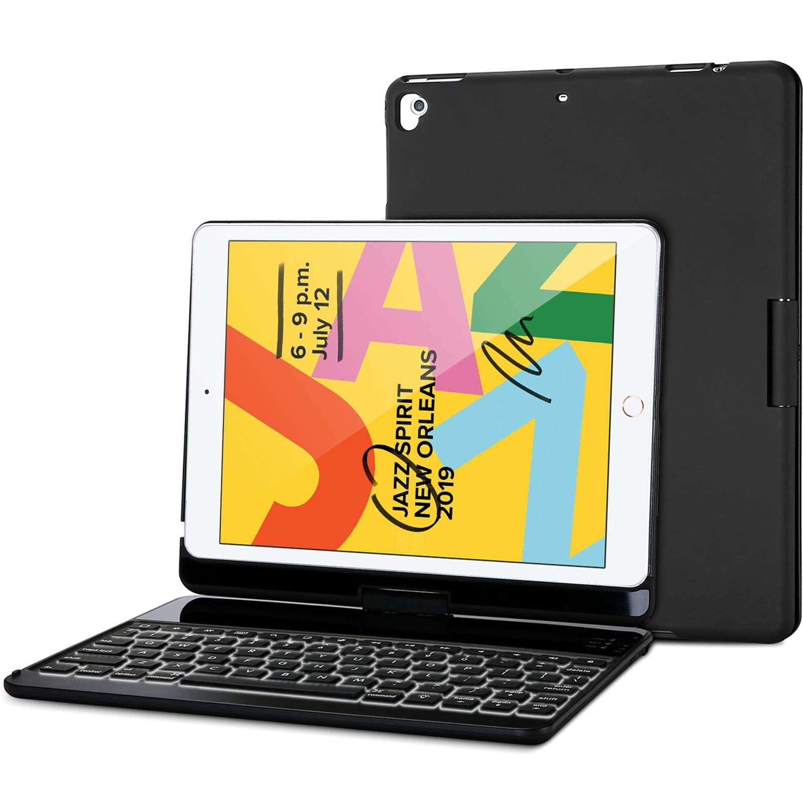 Procase Keyboard Case With 7 Colors Backlit For Ipad 10.2 (2021 9Th Gen/ 2020 8Th Gen/ 2019 7Th Gen), 360 Rotation Protective Sm