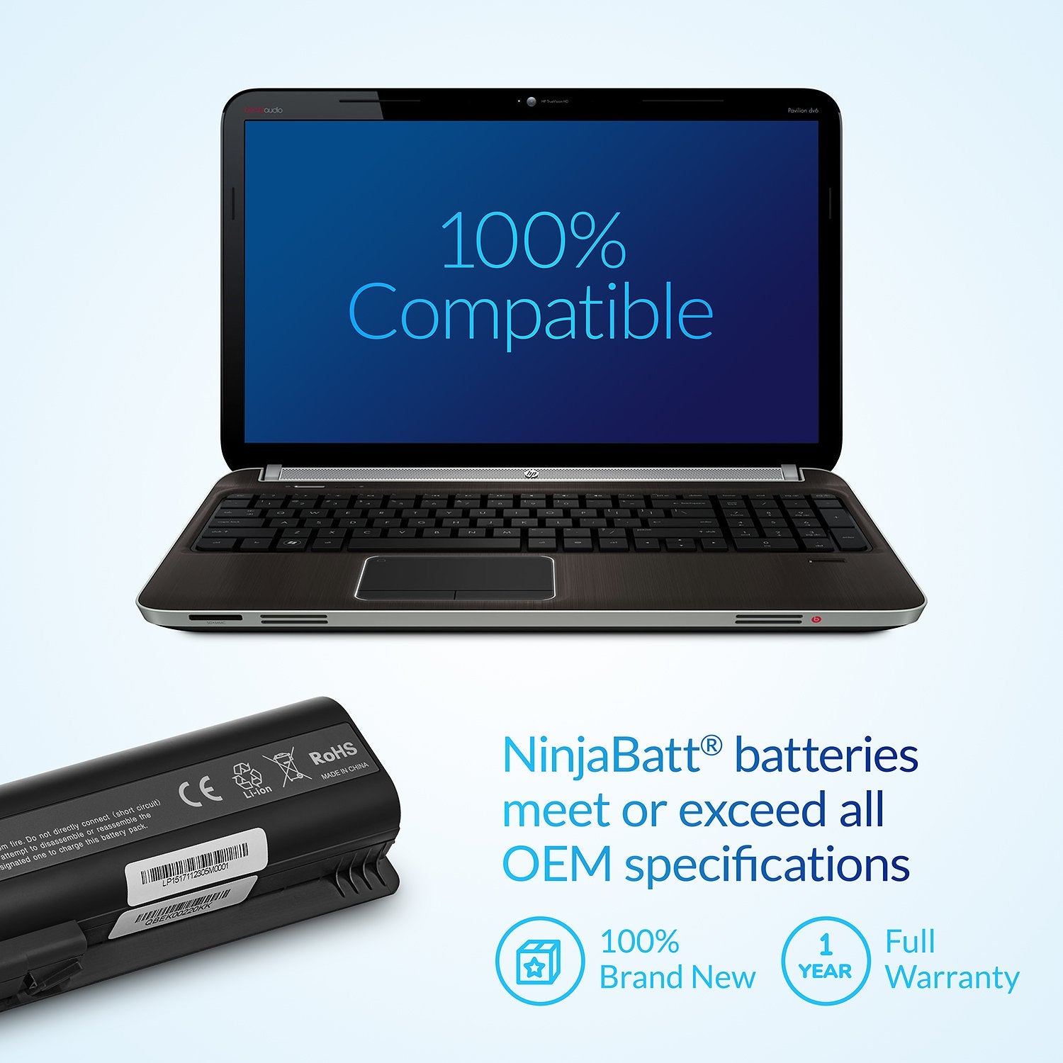 Ninjabatt Battery For Hp 484170 001 Dv4 G71 Cq60 G60 Dv5 484172 001 Hstnn Lb72 Dv6 1030Us Dv5 1235Dx 511884 001 G60 235Dx 482186 003 485041 002 G60 535Dx Dv4 1000 Hstnn Cb72 Dv6 [6 Cells/48Wh]