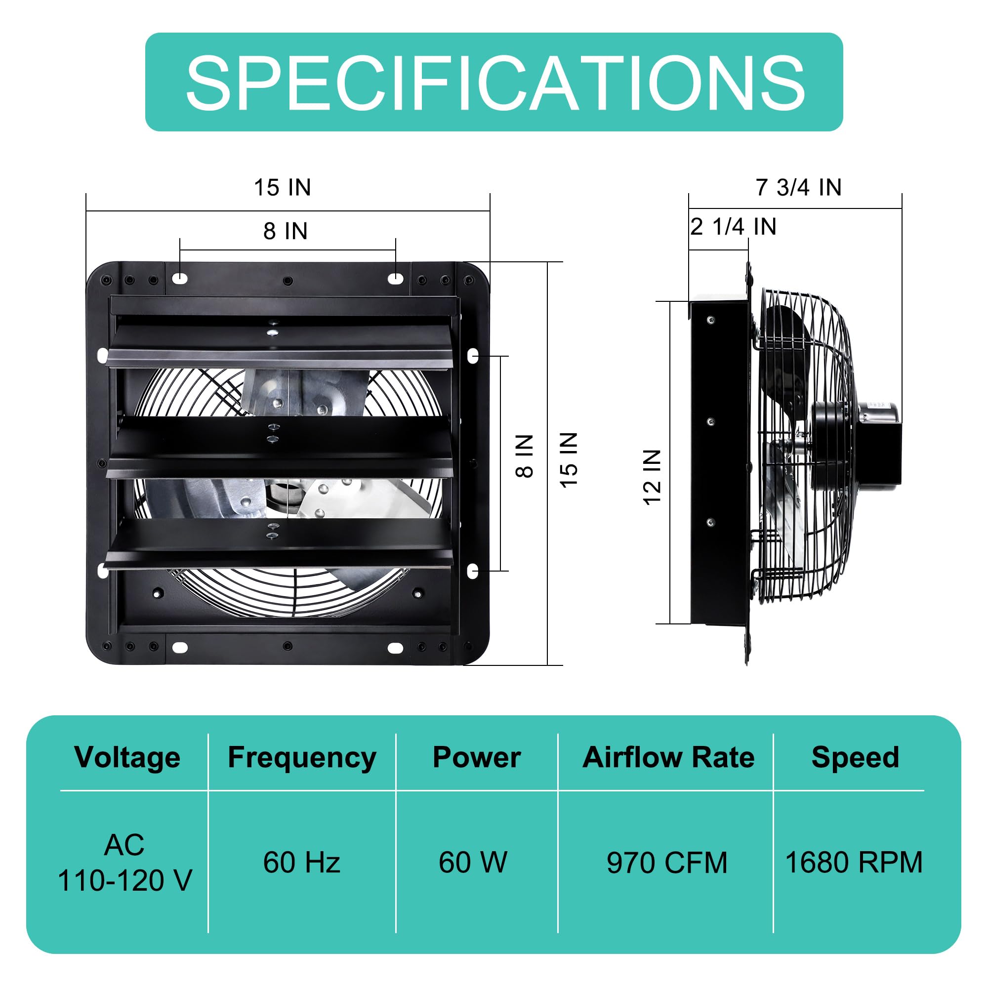 Hipoilk 12 Inch Wall Mounted Shutter Exhaust Fan With Thermostat And Speed Controller For Attic, Greenhouse, Shed, Garage, Chick