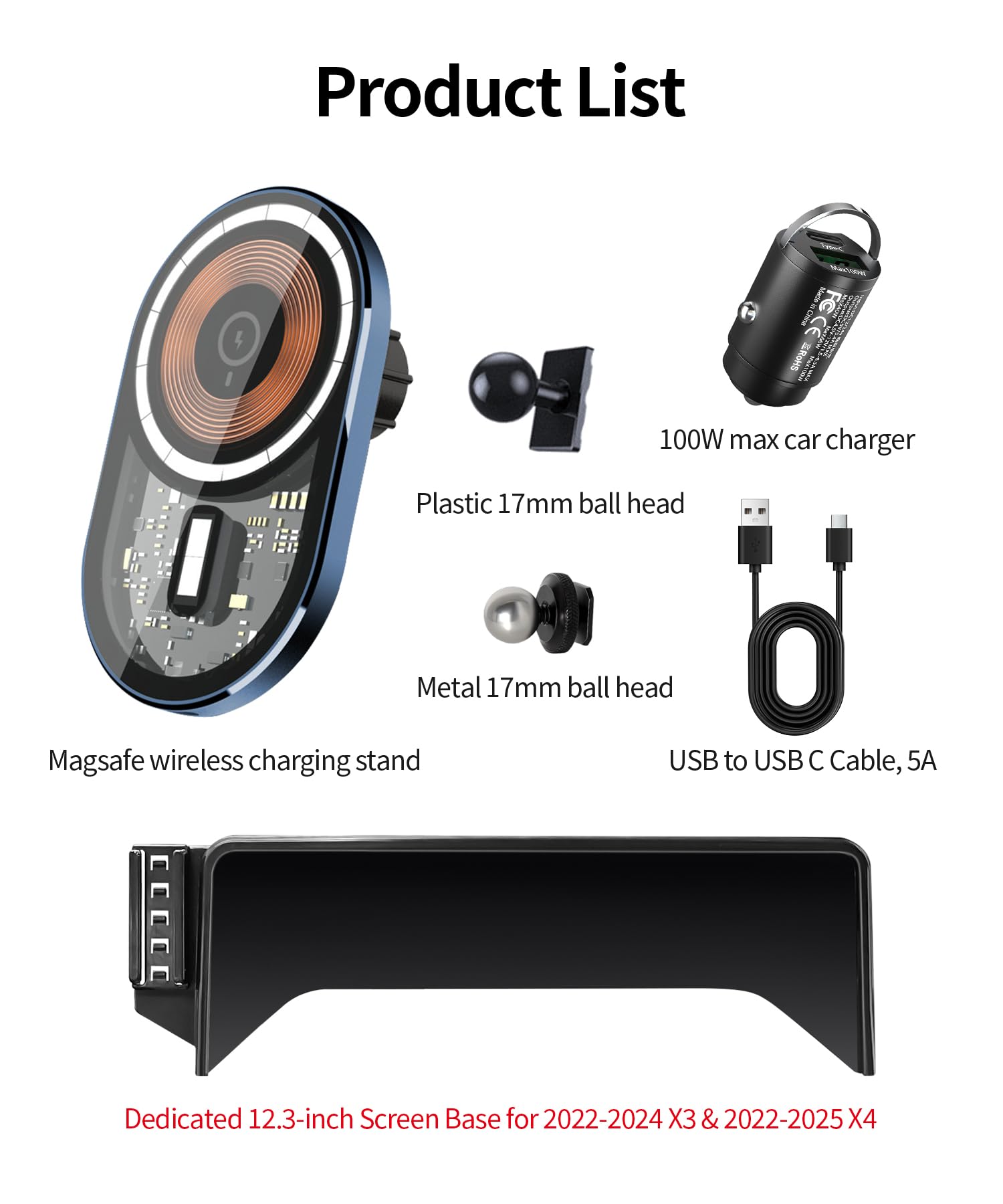 Masergogo Wireless Charging Car Phone Holder For Bmw X3 2022-2024/Bmw X4 2022-2025 Accessories 12.3-Inch Screen Fixed Clip,360 R