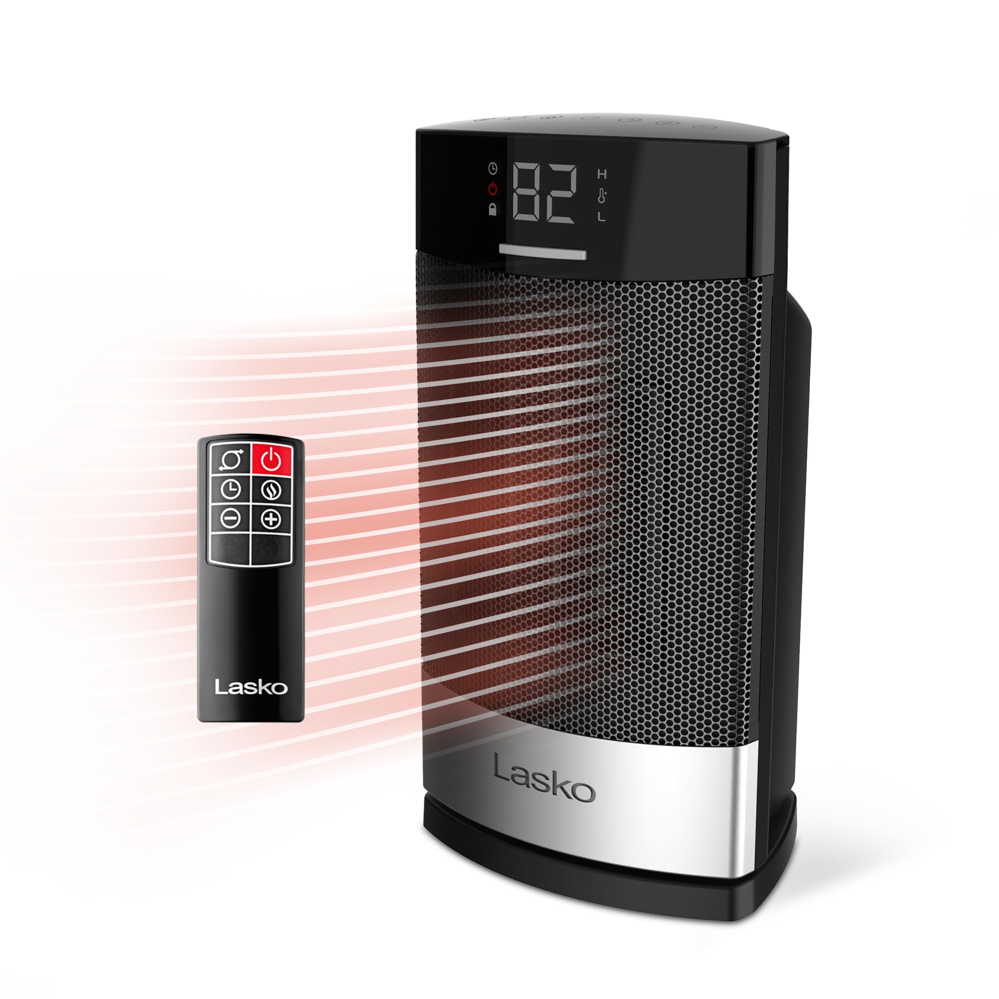 Lasko Ellipse Ceramic Tabletop Heater For Home With Tip Over Switch, Child Lock, Digital Display, Thermostat, Autoeco Mode, Wide