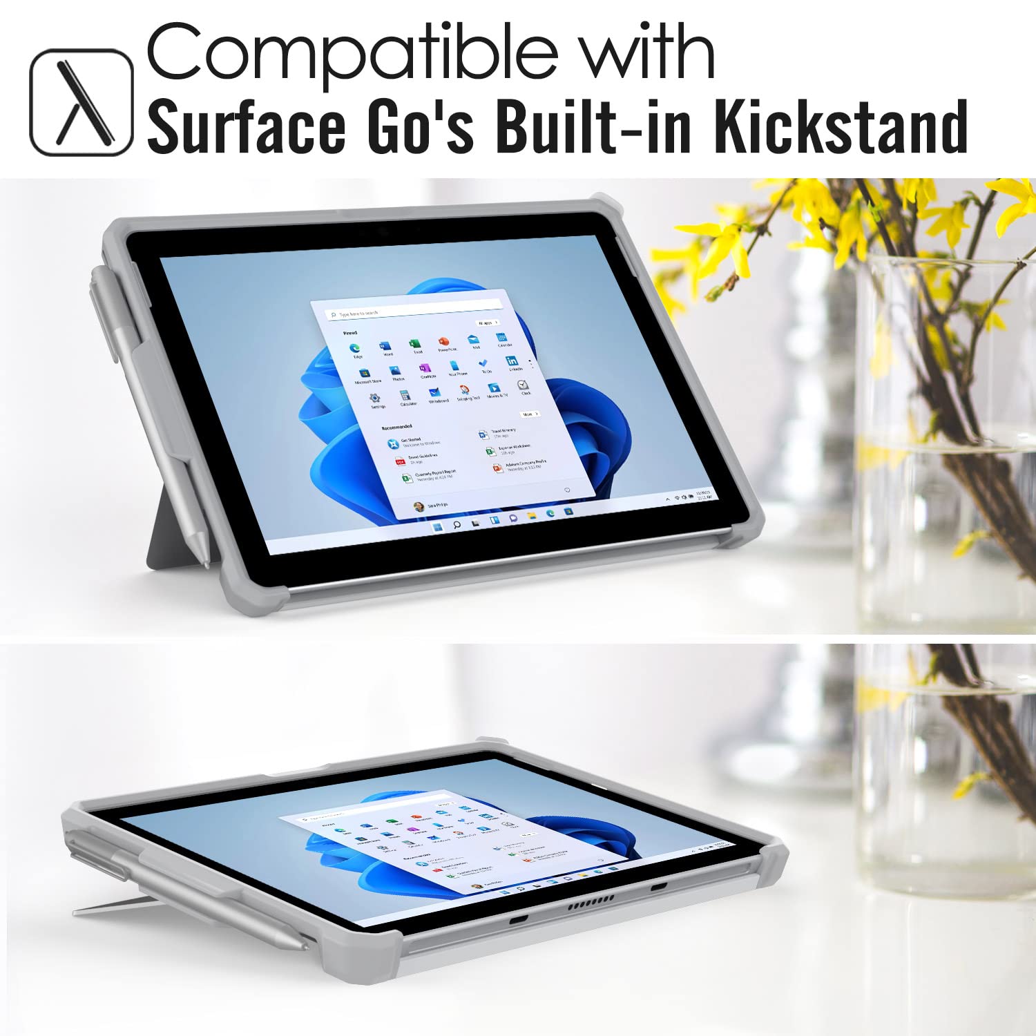 MoKo Case Fit Microsoft Surface Go 4 /Surface Go 3 / Surface Go 2 / Surface Go Case, All in One Protective Cover Case with Pen Holder Hand Strap, Compatible with Type Cover Keyboard, Sliver Gray