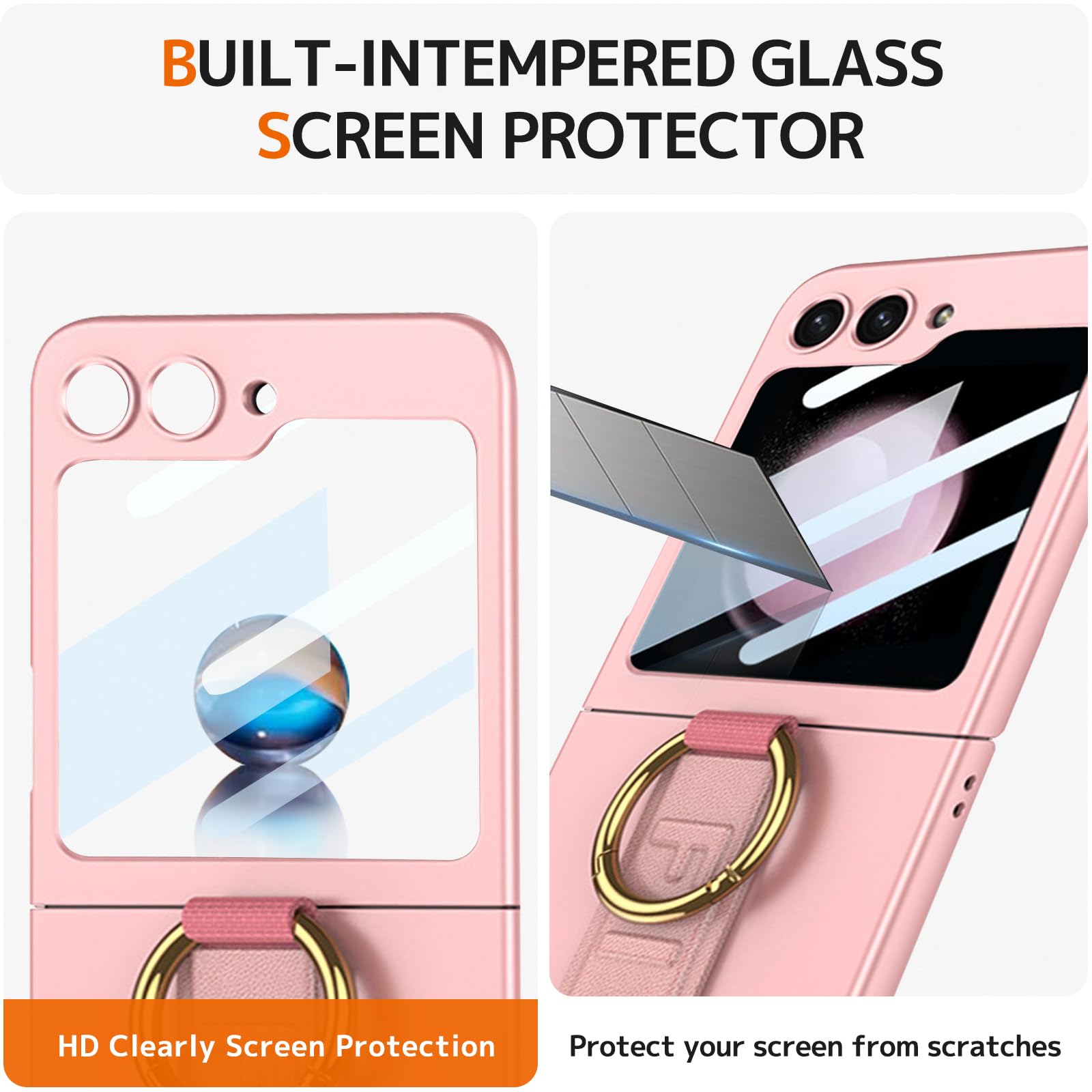 Ninki Cute Cover For Samsung Galaxy Z Flip 6 Case With Screen Protector & Strap,Shockproof Thin Ring Holder Grip For Samsung Z F