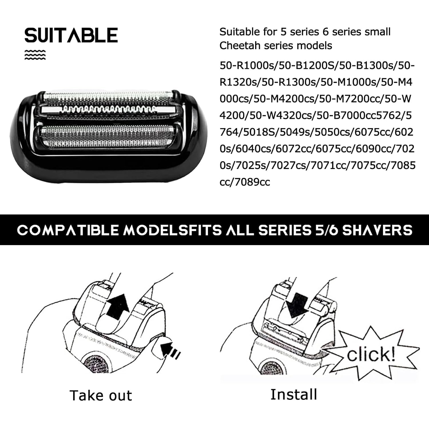 53B Replacement Foil And Cutter Compatible With Braun Series 5 Series 6 Electric Shaver, 53B Blades For Braun S5 Replacement Hea