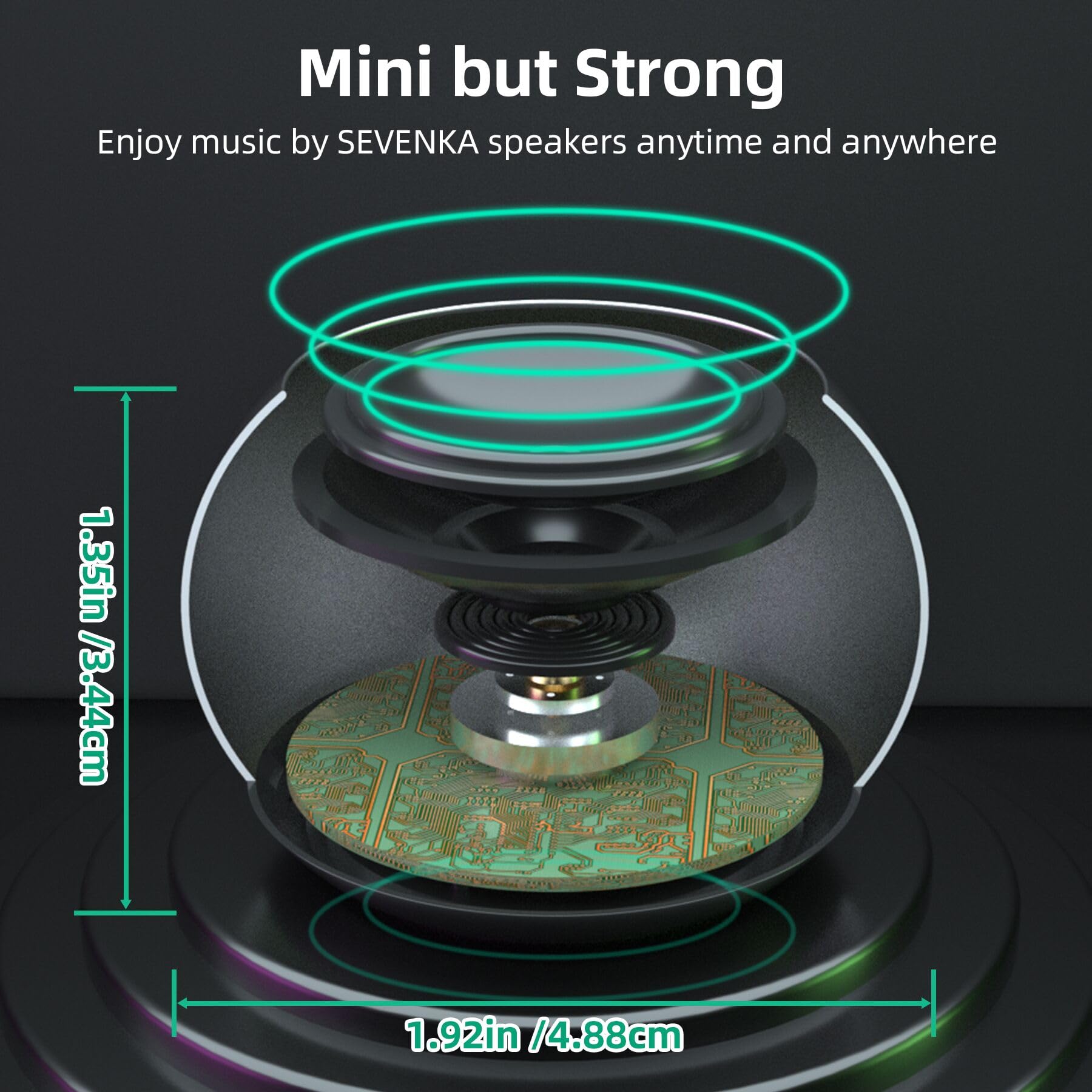 Sevenka 2 Mini Speakers, 3W Portable Small Speaker With Strap, Water Resistant, Wireless Stereo Pairing, Rechargeable Metal Mini