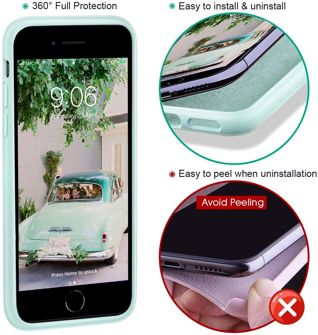 IceSword Liquid Silicone Gel Rubber Case for iPhone SE 3 2022/SE 2020/8/7 Drop Protection Mint Green 4.7 inch