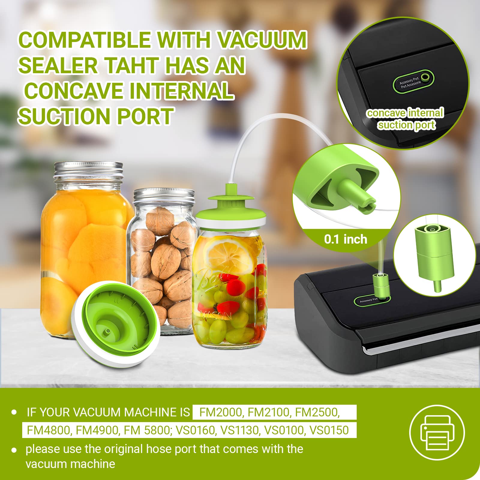 Mason Jar Vacuum Sealer For Foodsaver, Canning Jars Vacuum Sealer, Jar Sealer And Accessory Hose Kit For Wide&Regular Mouth Maso