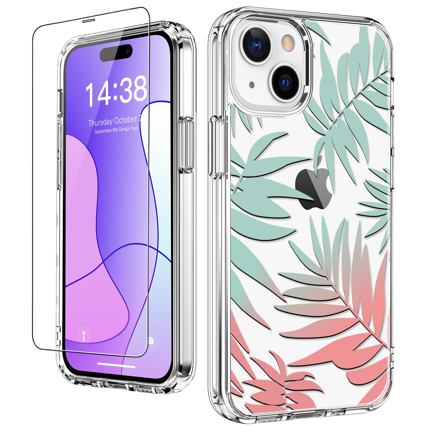 Luhouri For Iphone 15 Plus Case With Screen Protector   Crystal Clear Cover  Fashionable Pattern Design  Wireless Charging  Slim