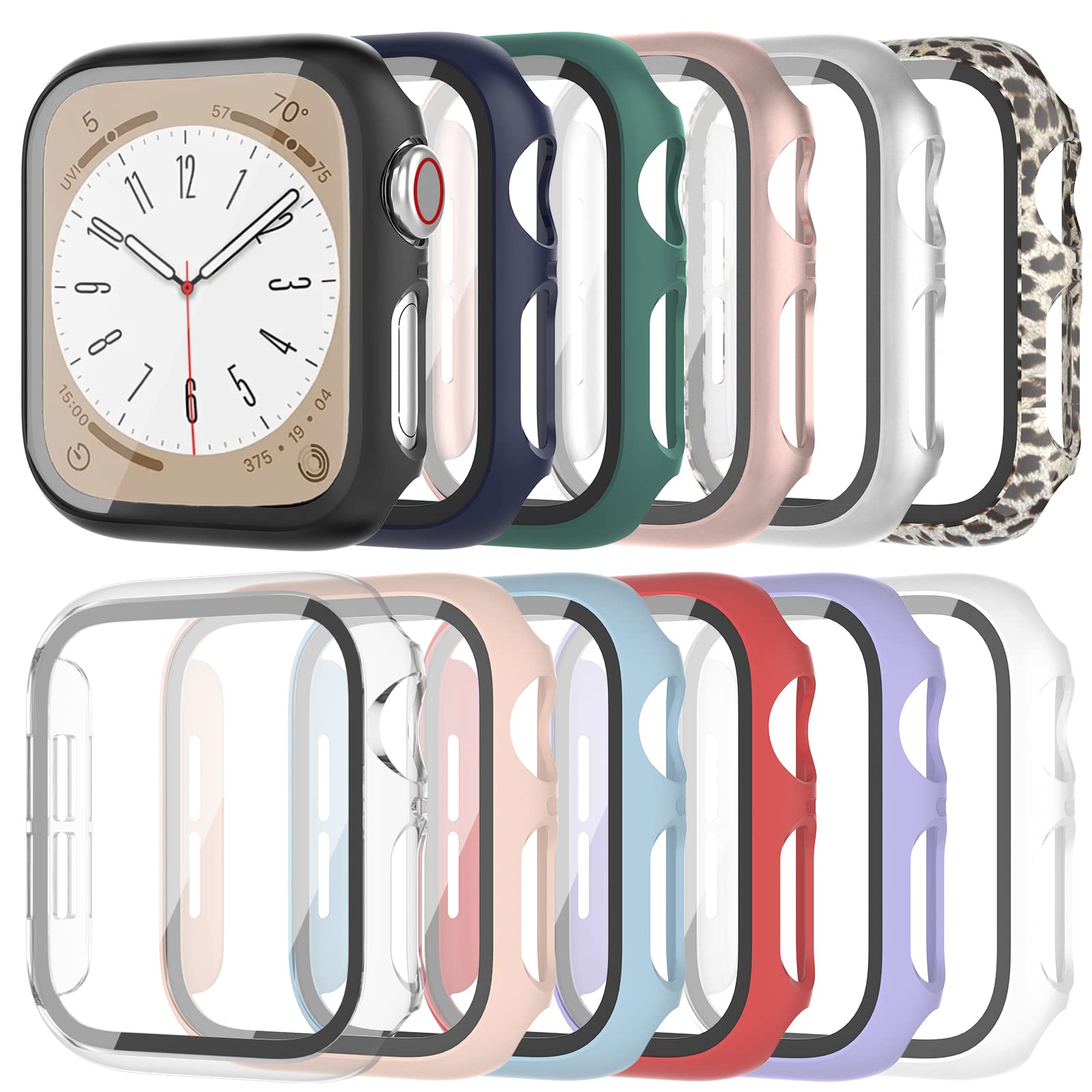 Hasdon [12 Pack] Case Compatible With Apple Watch 44Mm Se 2 Series 6 5 4 Se With Tempered Glass Screen Protector, Hard Pc Bumper