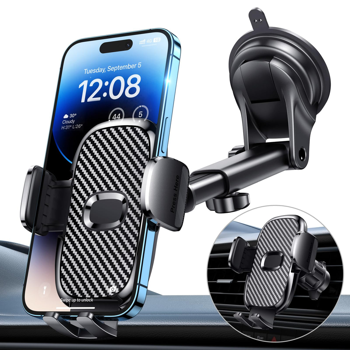 Car Phone Holder[Military-Grade 360Suction Cup]Phone Holders For Your Car Universal Accessories Air Vent Dashboard Windshield Ph