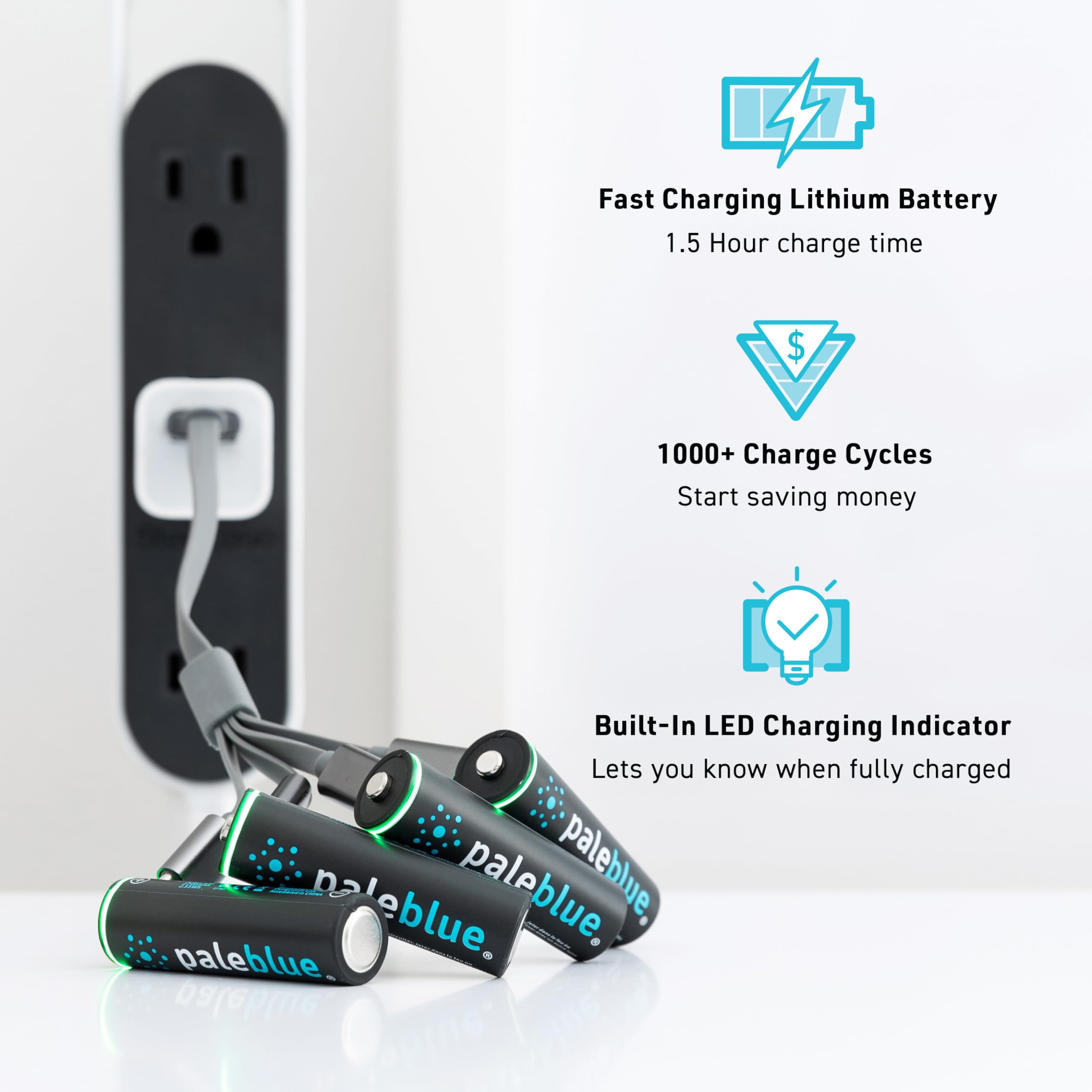 Paleblue Usb Rechargeable Aa Batteries (4-Pack) - 2550Mwh Lithium Ion, 1.5V, 1000+ Charge Cycles, Includes 4-In-1 Usb-A To Usb-C