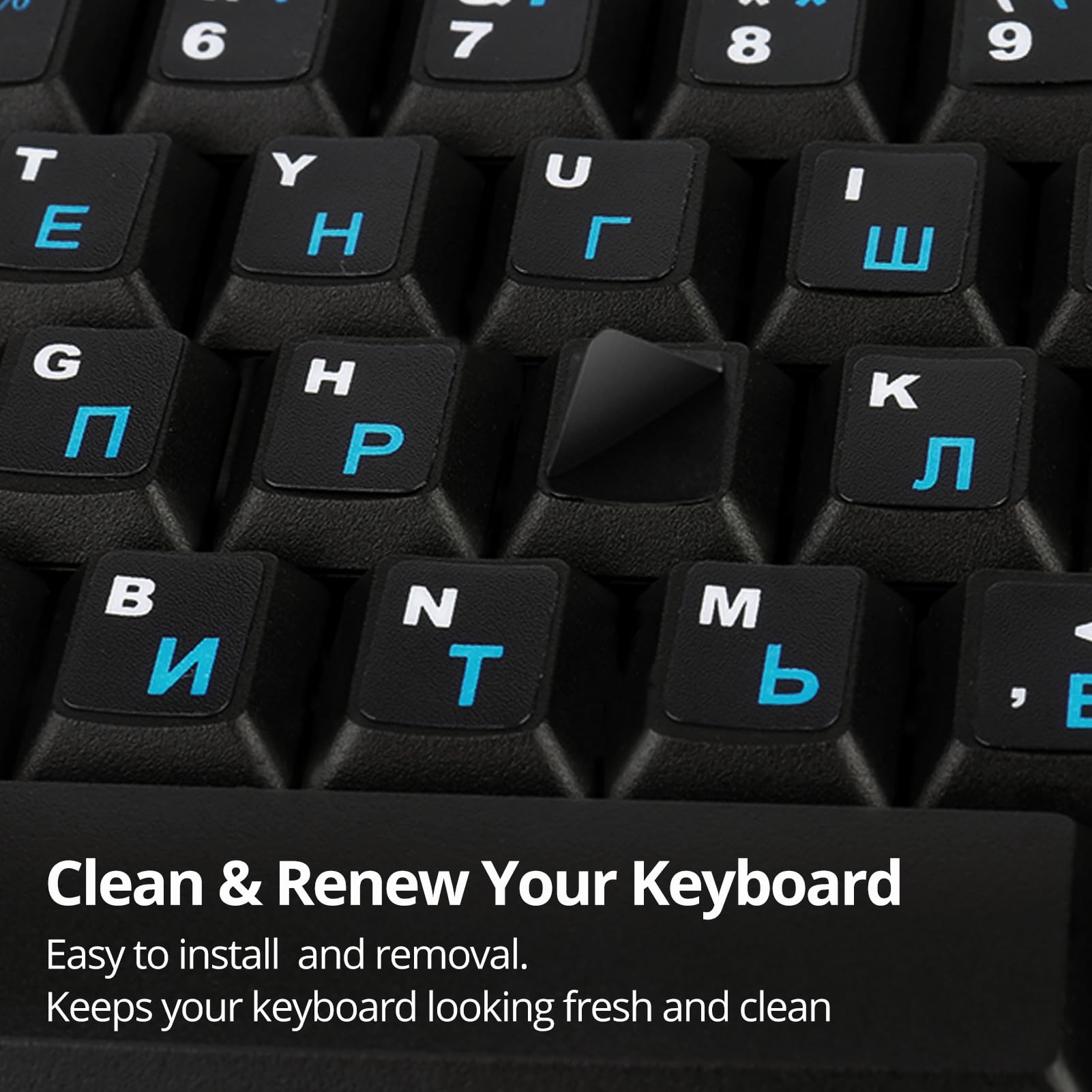 Russian Keyboard Stickers[5 In 1],Cyrillic Keyboard Letters Replacement Sticker Black Background With Blue Lettering,Russian Eng