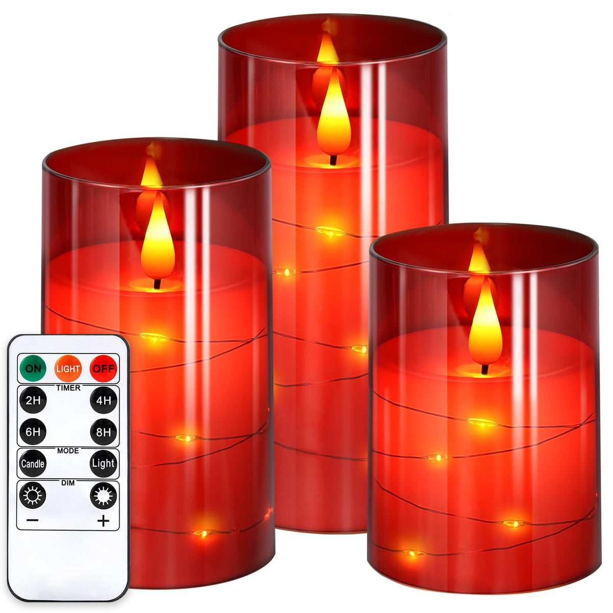 NURADA Flickering Flameless Candles: Built-in Star String Lights Battery Operated LED Pillar Candles with Remote and Timer Roman