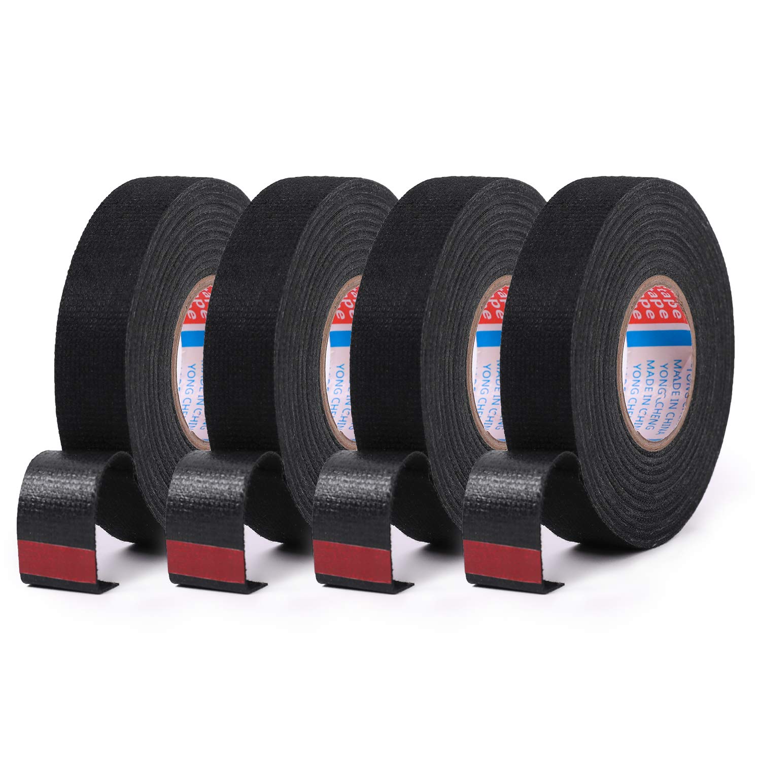 Hstech 4 Rolls Width 1In Wire Loom Harness Tape, Speaker Wiring Harness Cloth Tape, Black Adhesive Fabric Tape, For Automobile Electrical Wire Harnessing Noise Dampening Heat Proof (25Mm X 15M)