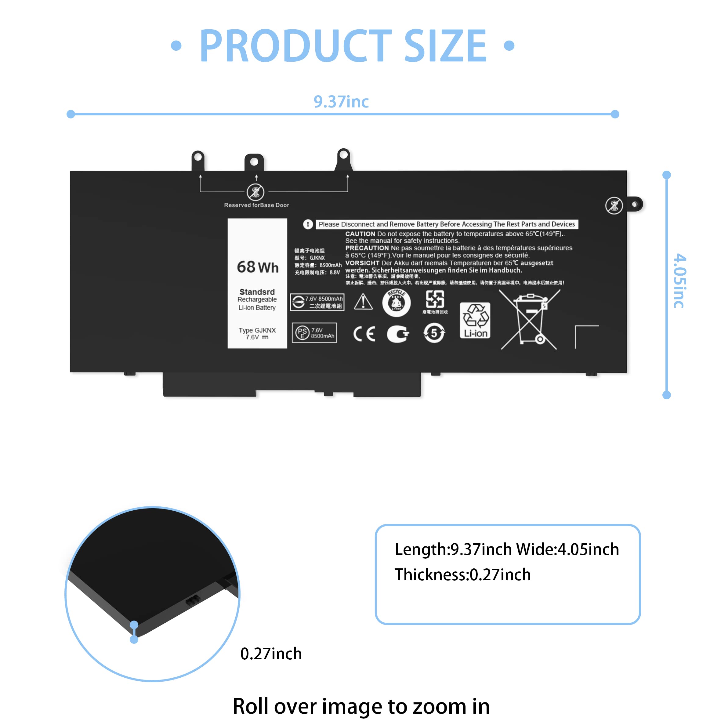 68Wh Gjknx Battery Replacement For Dell Latitude 5480 5580 5280 5288 5488 5590 5591 5490 5491 5495 E5480 E5580 E5490 E5590 Preci