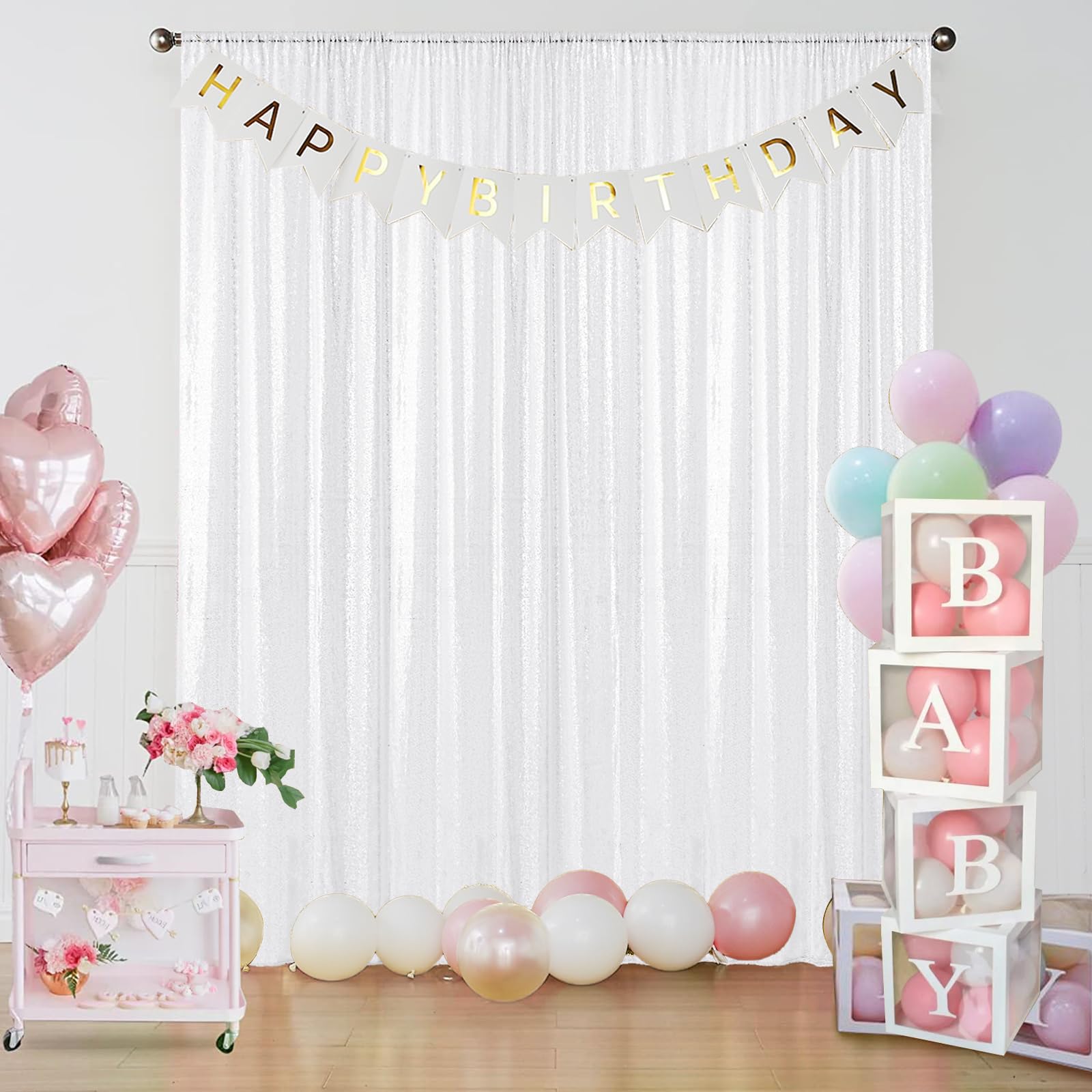 Sugargirl White Sequin Backdrop Curtain 2 Panels 2Ftx8Ft Glitter White Background Drapes Sparkle Photography Backdrop For Party