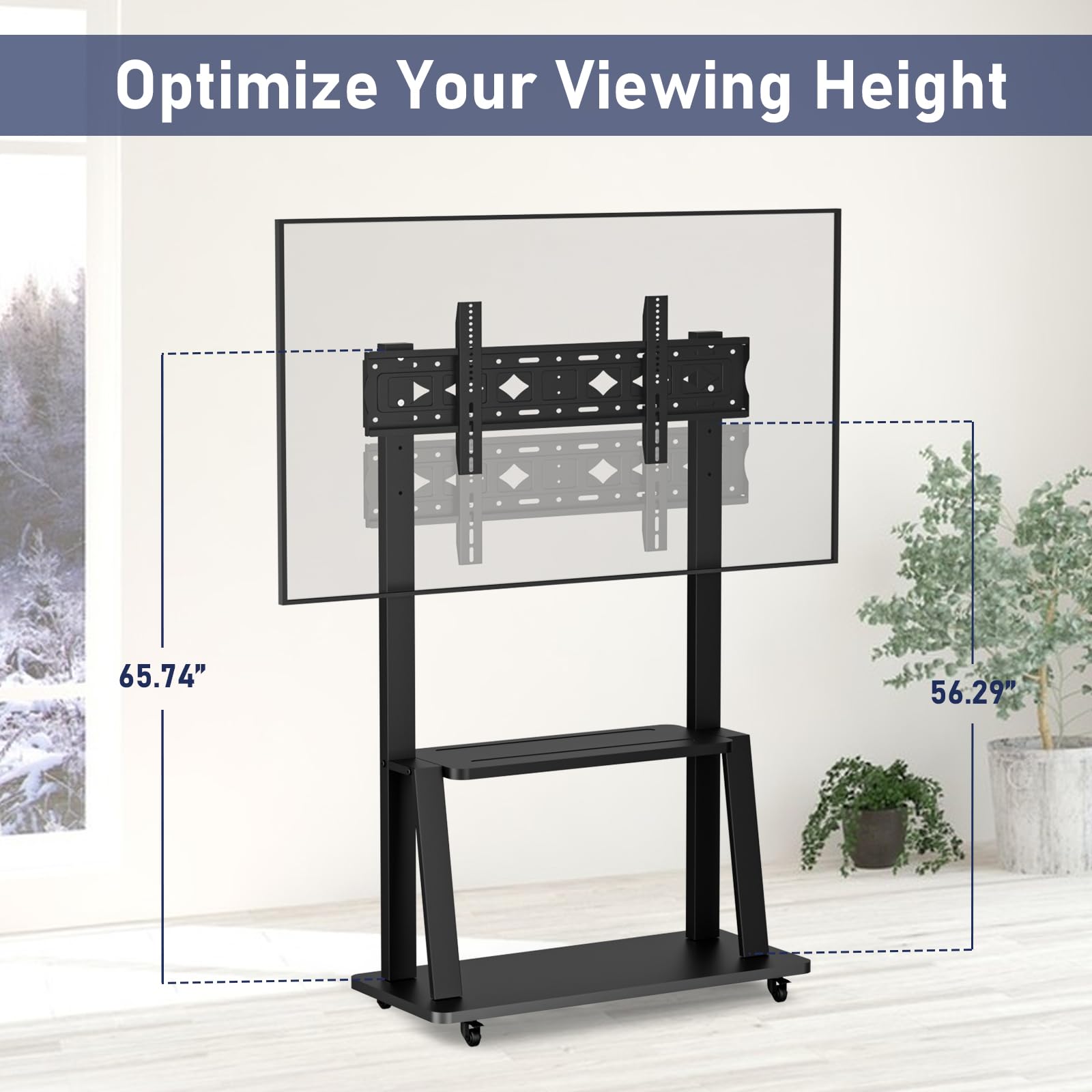 Duiliuu Rolling Tv Stand, Mobile Tv Cart With Wheels For 32 75 Inch Tv, Portable Tv Stand With Shelf,Hight Adjustable,Holds Up T