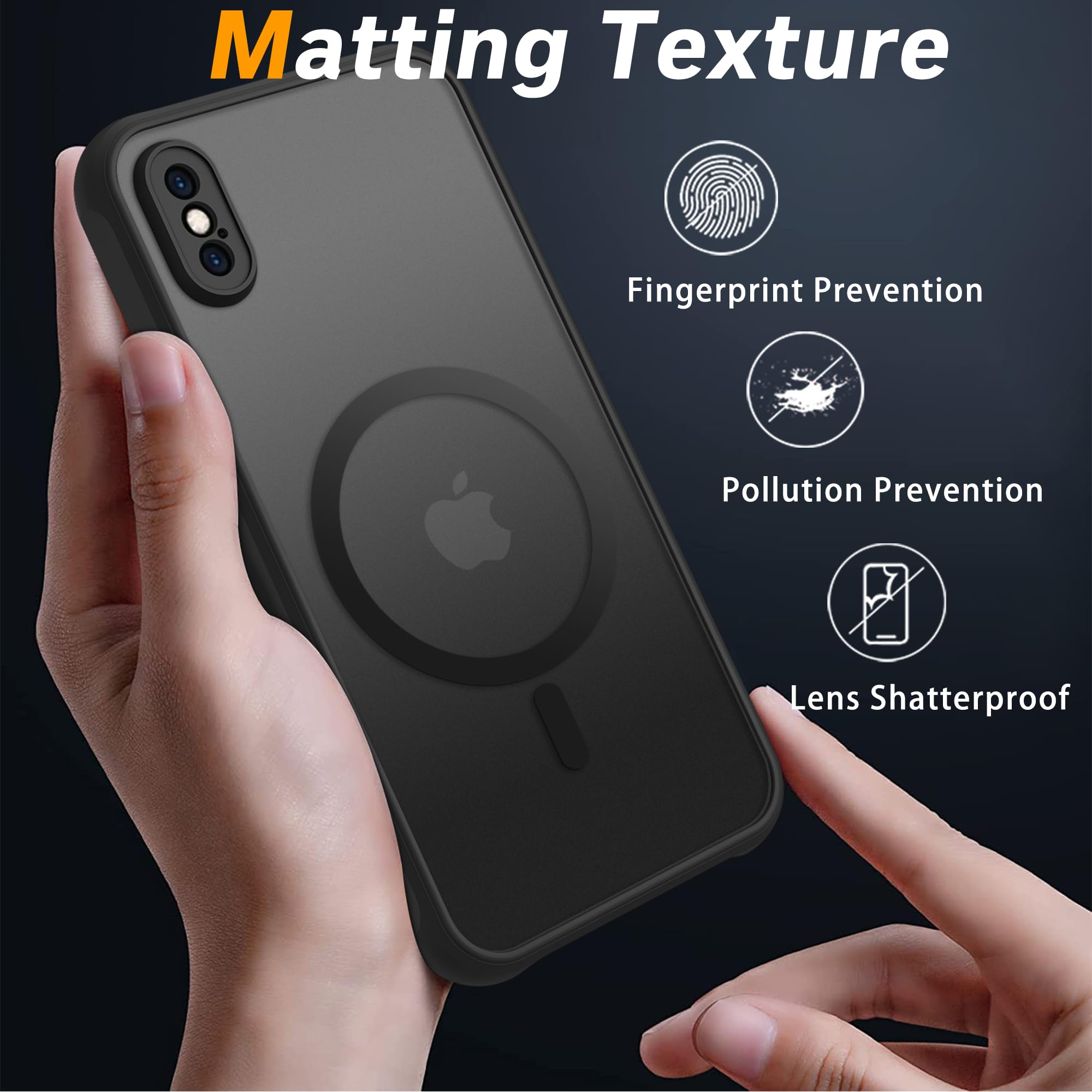 PinLiSheng iPhone Xs Max Case - Magnetic & Black, Shockproof Matte Translucent Hard Back, Military Grade Drop Tested, Compatible with MagSafe